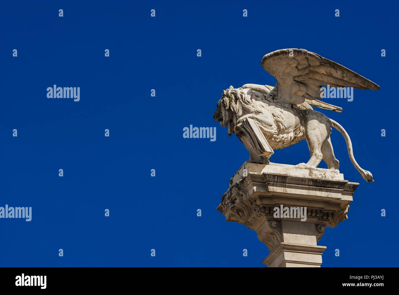Der heilige Markus Lion Statue, Symbol der alten Republik von Venedig, im Jahr 1870, auf einer Spalte in "Piazza dei Signori" (Lord's Square) in der Mitte der Stockfoto