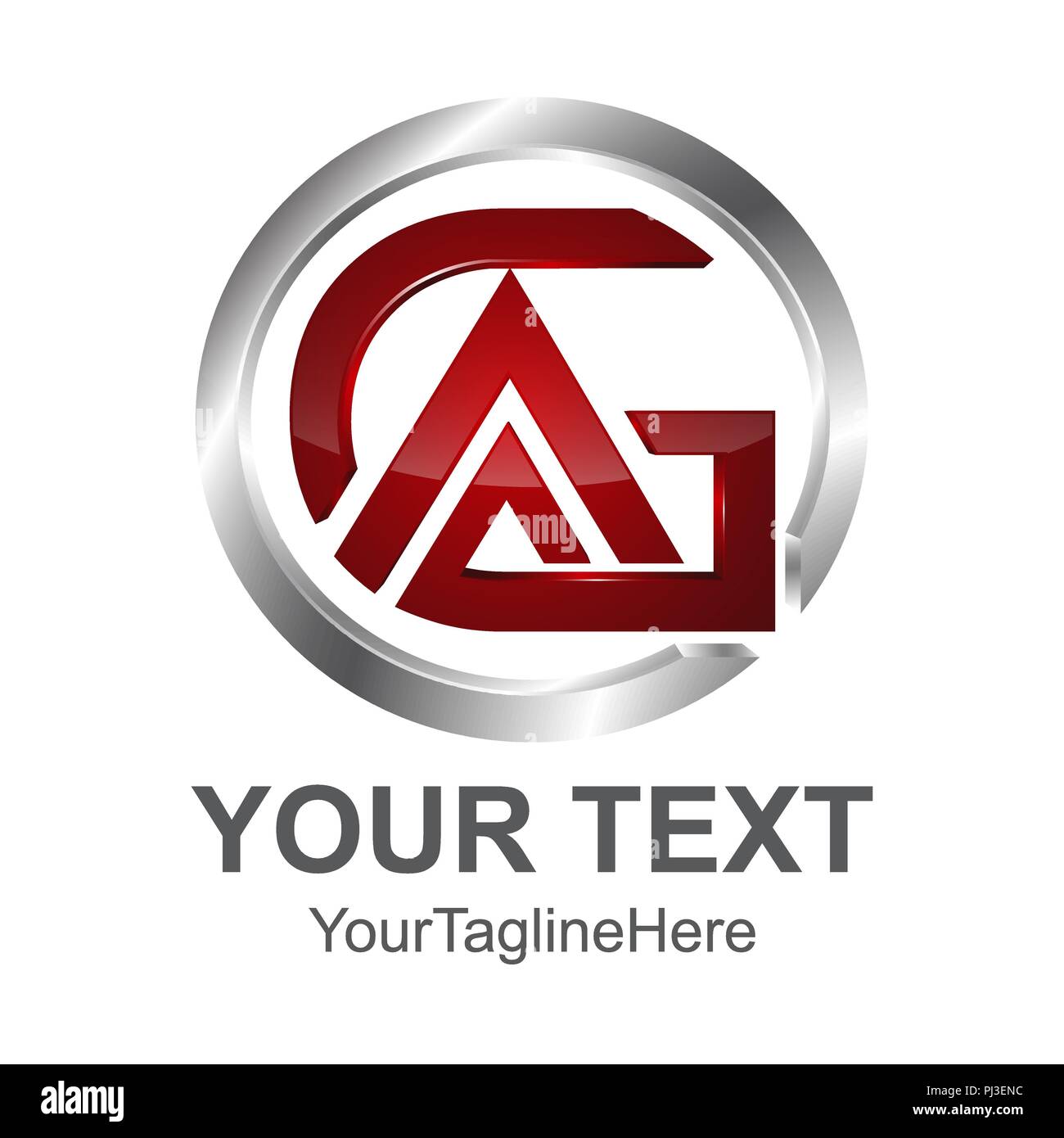 Anfangsbuchstaben GA logo Vorlage rot Silver Circle Triangle Design für Business- und Unternehmensidentität Stock Vektor