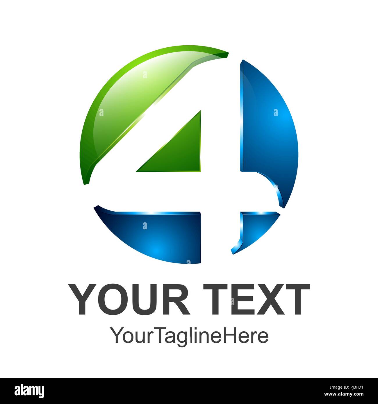 Kreative abstrakten 3D-Nummer 4 Vector Logo Design template Element. Schwarz Grün Blau Konzept Symbol Stock Vektor