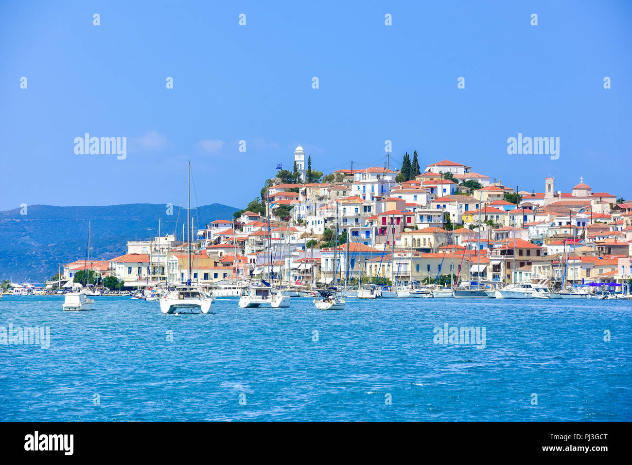 Berühmte Poros Island, Peloponnes, Griechenland. Stockfoto