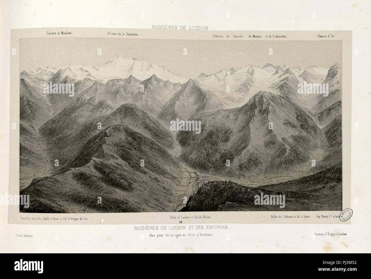 Bagnères de Luchon et ses Umgebung-Vue prise de la Ligne de faîte d'Ancely Antenac-Fonds-B 315556101 EIN PETIT 1 017. Stockfoto