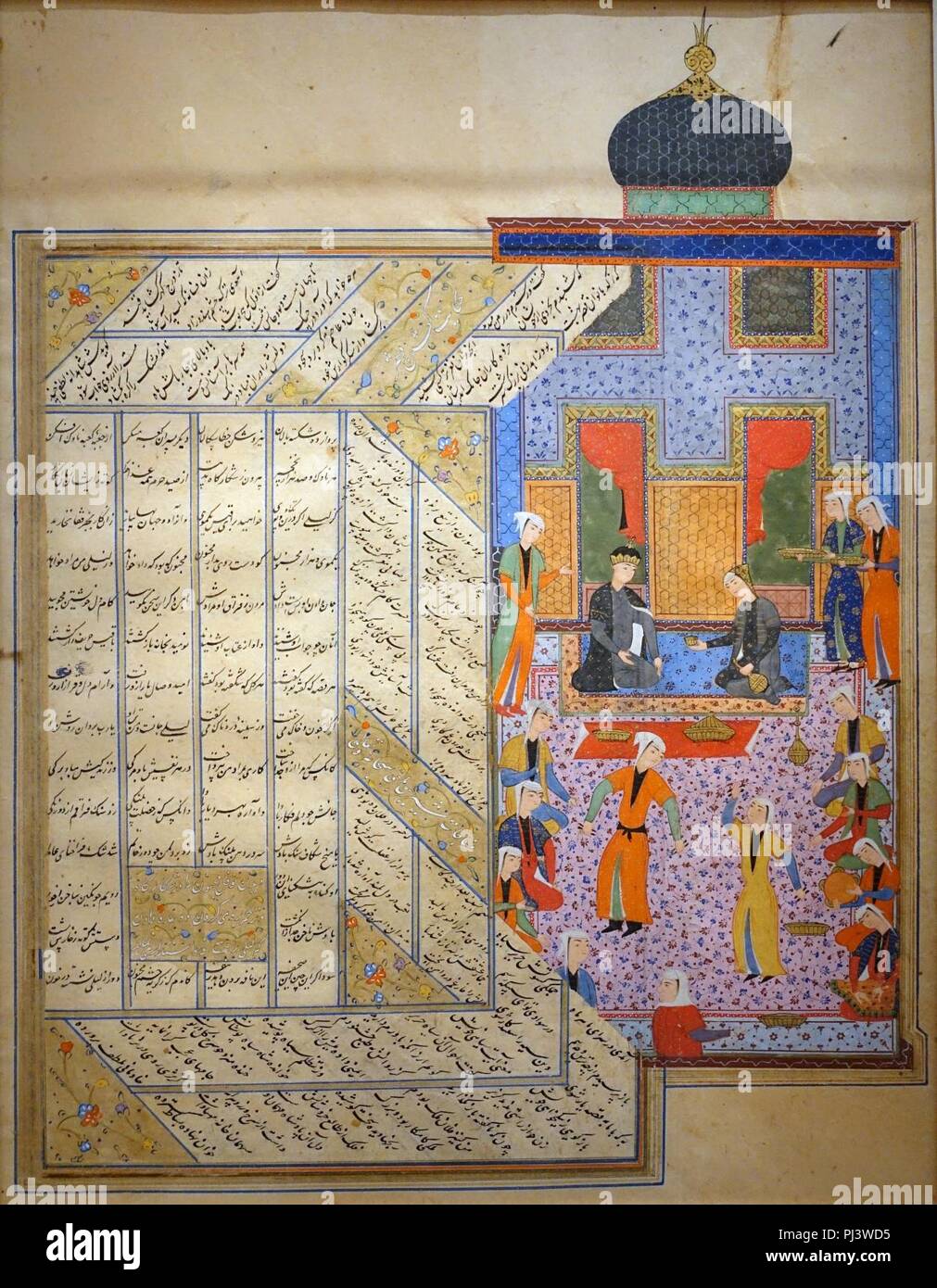 Bahram Gur in die Schwarze Pavillon, Folio aus dem Khamseh von Nizami, Iran, Shiraz, 1576 AD, Tusche, Aquarell, und Gold auf Papier - Stockfoto