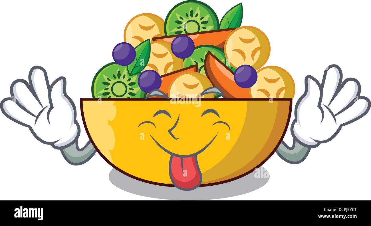 Die Zunge heraus Nachtisch Obst Salat auf Cartoon