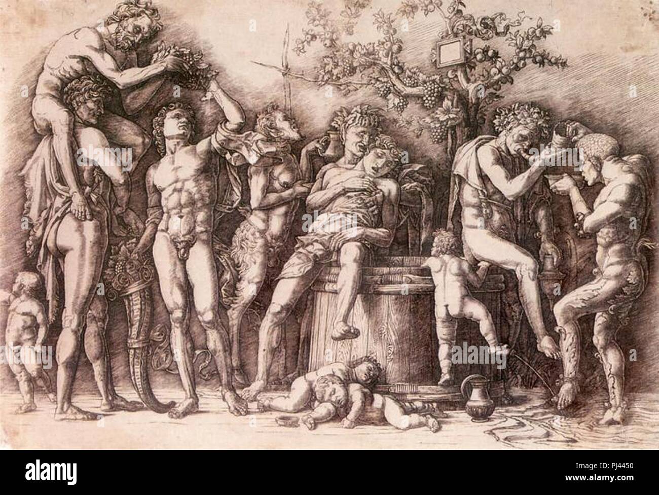 Bacco - Andrea Mantegna - Baccanale col Tino-1470 Ca.-. Stockfoto