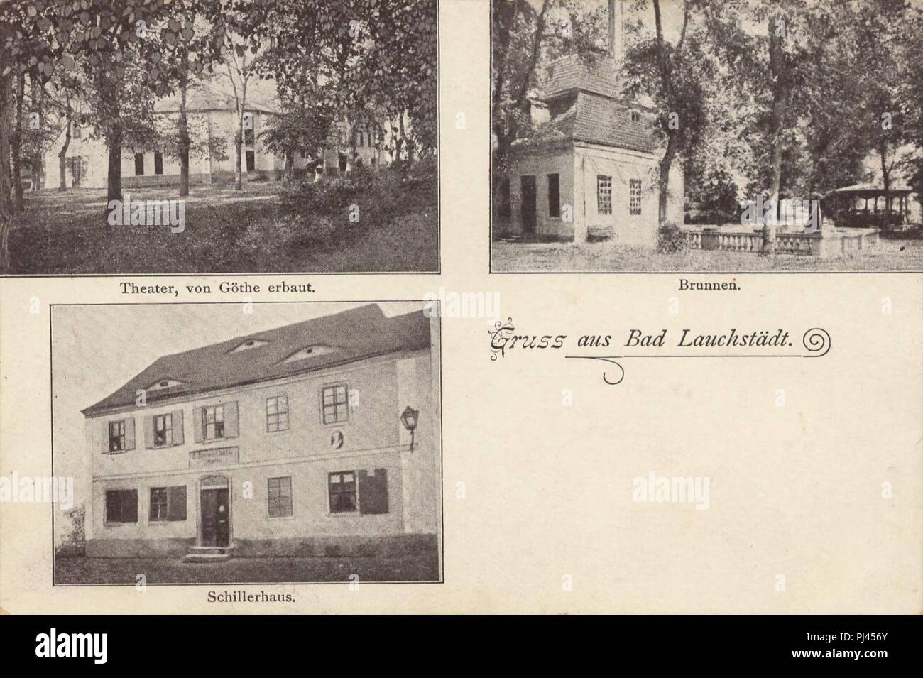 Bad Lauchstädt, Sachsen-Anhalt - Theater; Brunnen; Schillerhaus Stockfoto