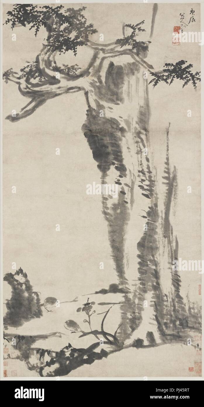Bada Shanren (Zhu Da) - Zeder, Taglilie und Bachstelzen - Stockfoto