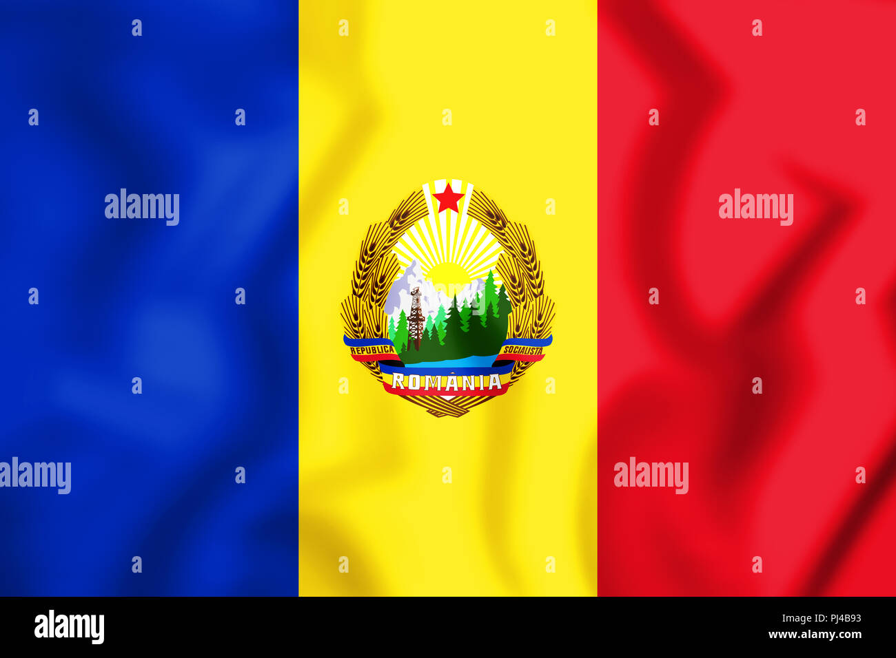 3D-Flagge Rumänien (1965-1989). 3D-Darstellung. Stockfoto