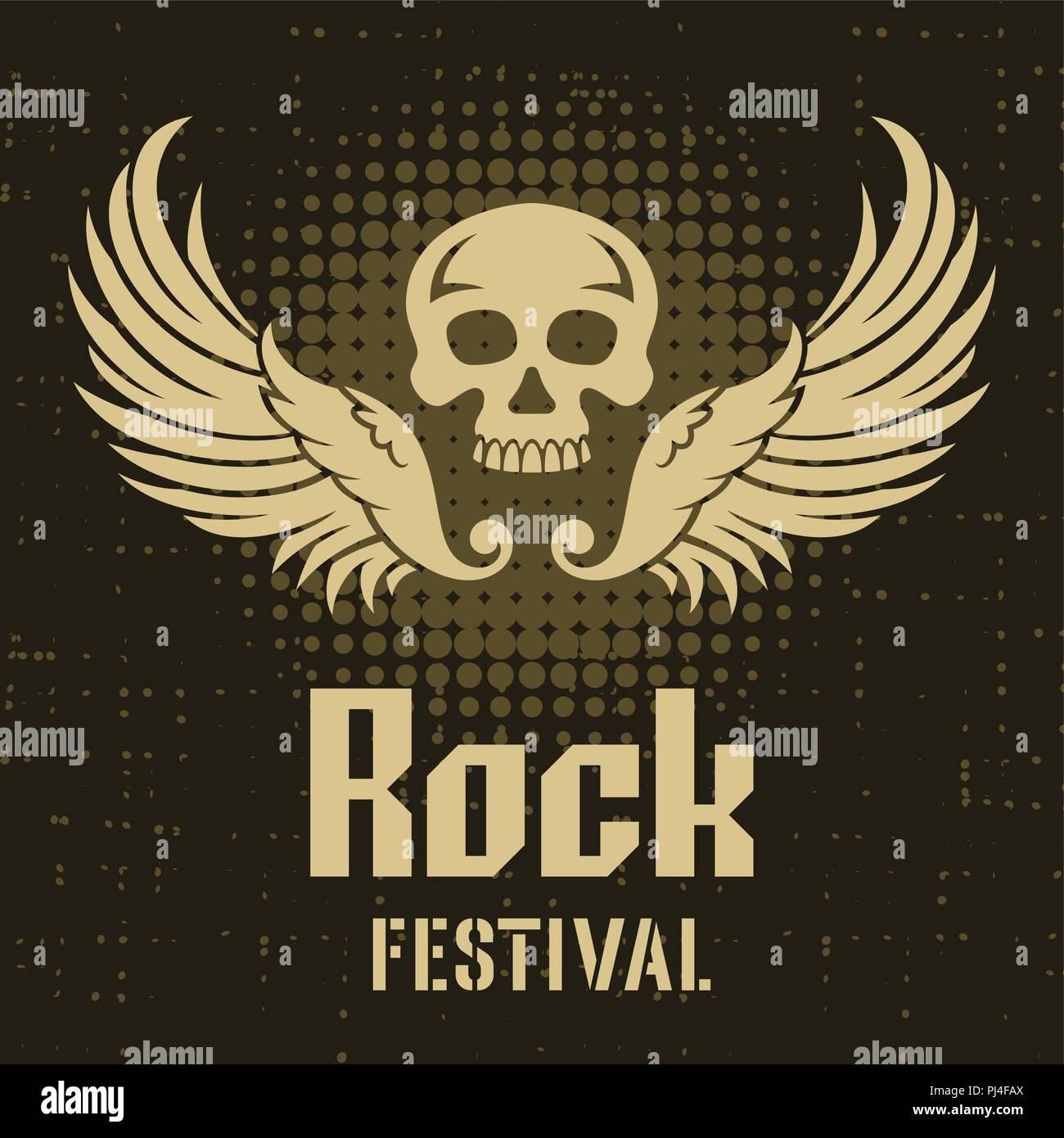 Rock Festival Plakat Vorlage im Vintage Style mit einem Schädel und Flügel Stock Vektor
