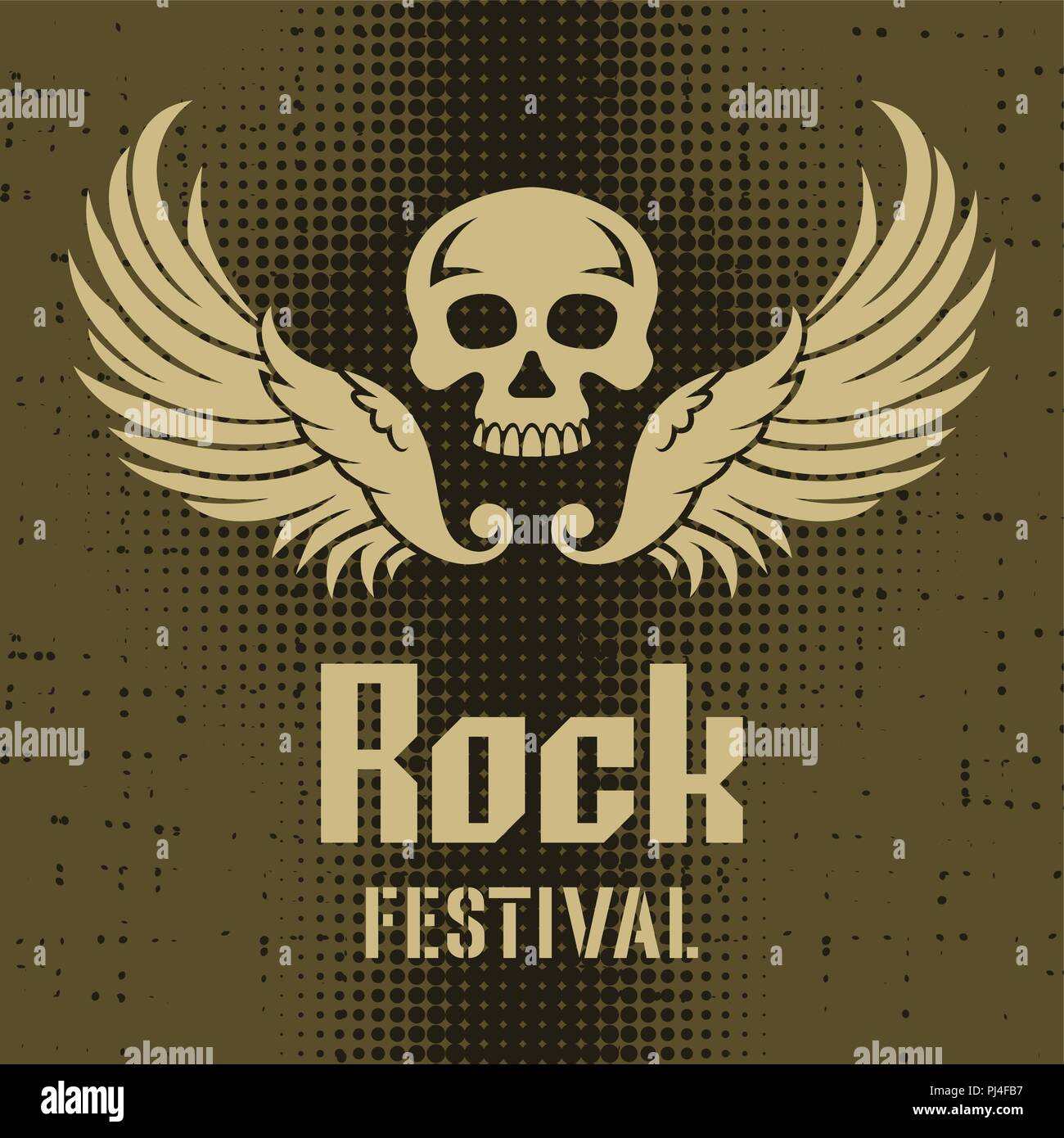 Rock Festival Plakat Vorlage mit einem Schädel und Flügel Stock Vektor