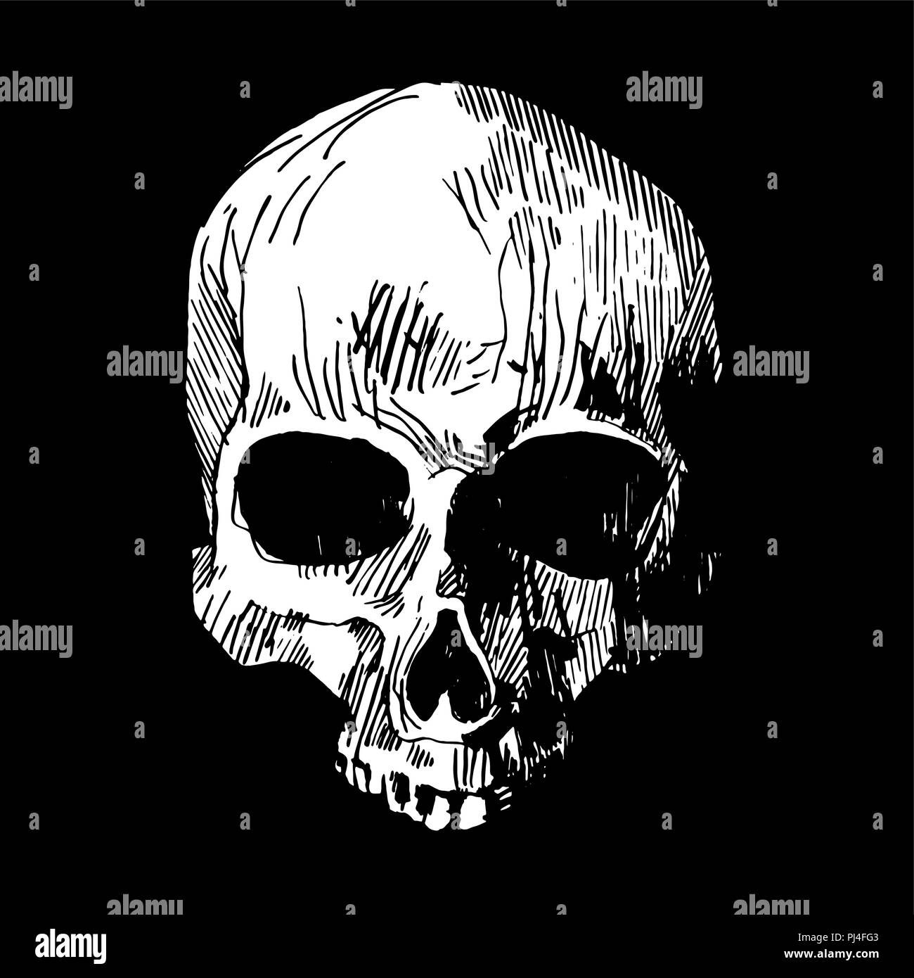 Skizze der Totenkopf auf schwarzem Hintergrund. Idee für t-shirt design Stock Vektor