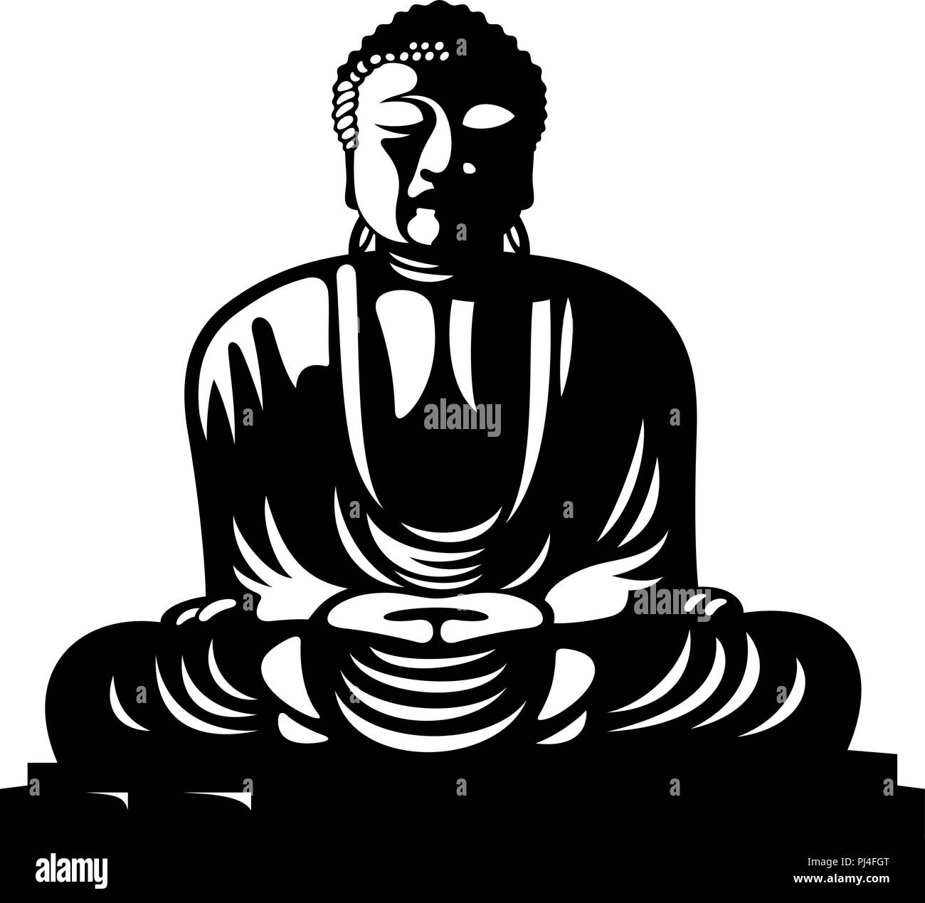 Statue von Buddha im Lotussitz. Asiatische religiöses Symbol Stock Vektor