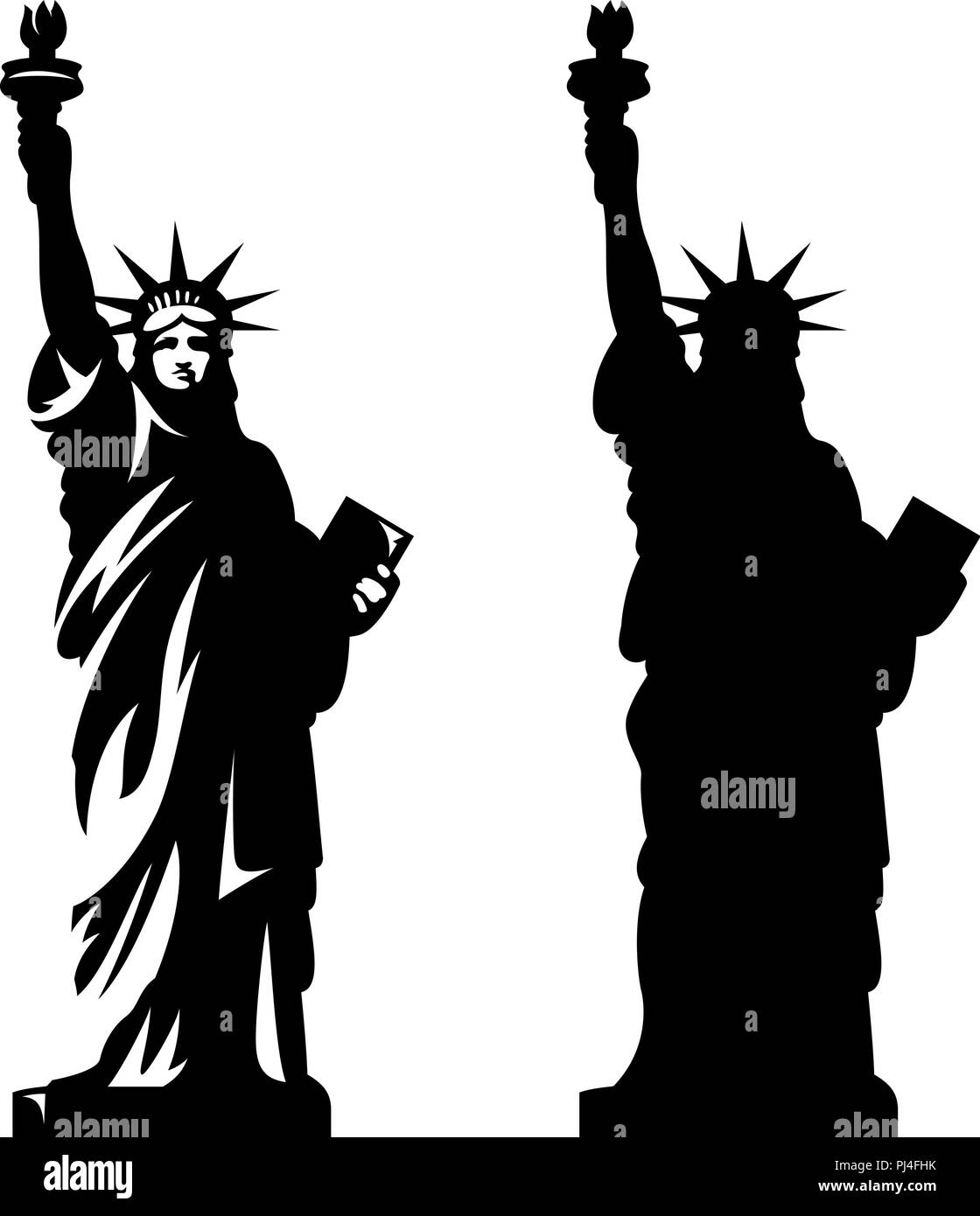 Die Freiheitsstatue. New Yorker Wahrzeichen. Amerikanische Symbol. Vektor Silhouette Stock Vektor
