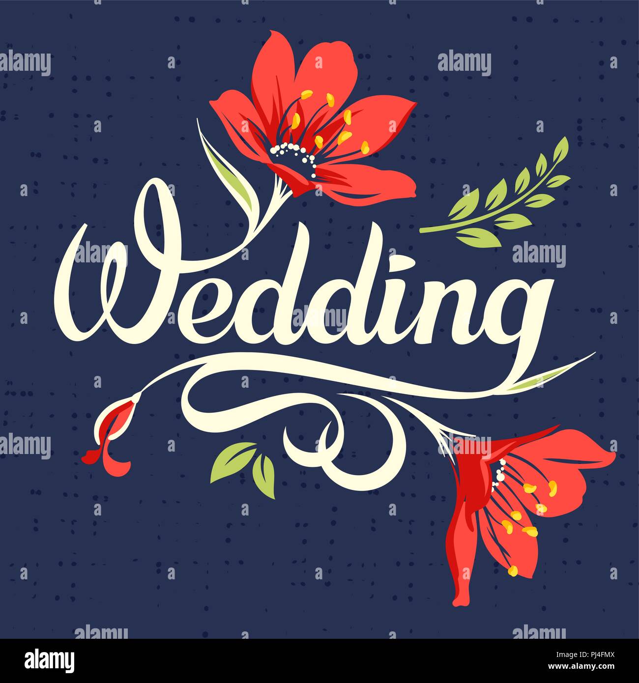 Einladung Vorlage mit Kalligraphische Inschrift "Wedding" und floralen Gestaltungselemente Stock Vektor