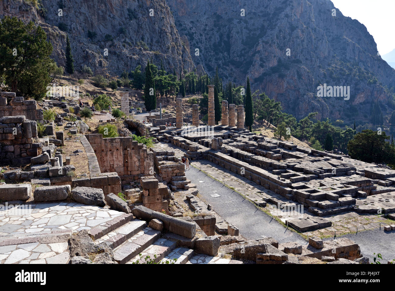 Der Tempel des Apollo in Delphi, Zentral Griechenland Stockfoto