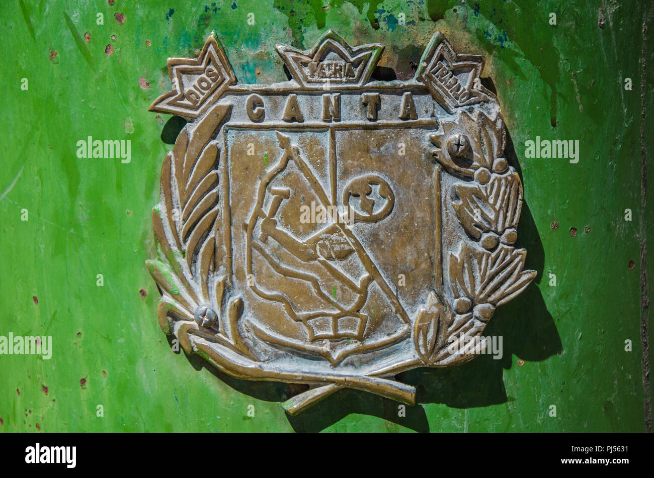 Offizielles Wappen der Stadt Canta nördlich von Lima - Peru Stockfoto