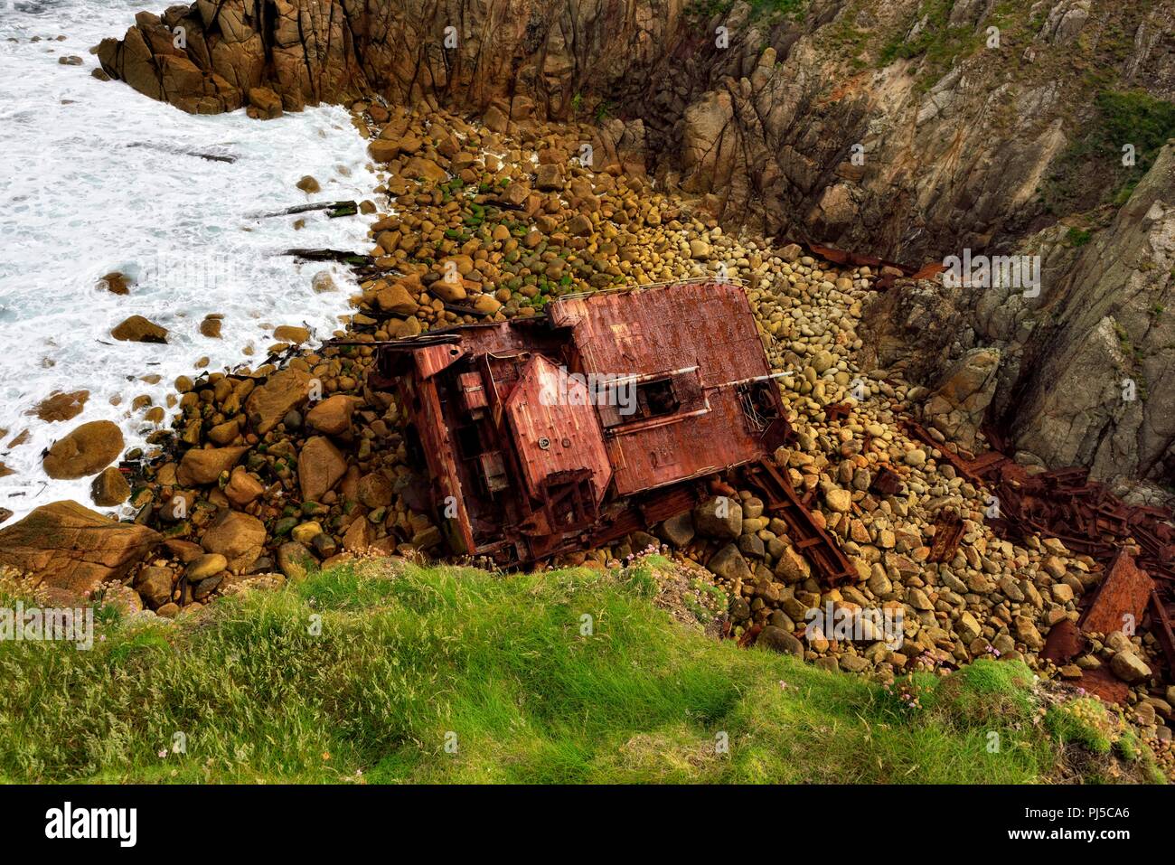 RMS Mülheim German Cargo Ship Wreck, Mayon Klippe, Lands End, Cornwall, England, Großbritannien Stockfoto