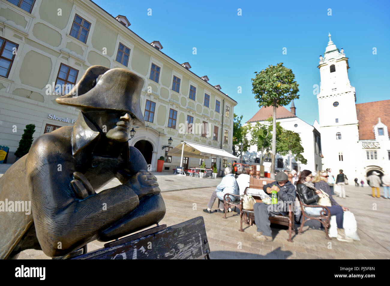 Napoleons Armee Soldat - Bratislava Hauptplatz (Hlavné námestie), Slowakei Stockfoto