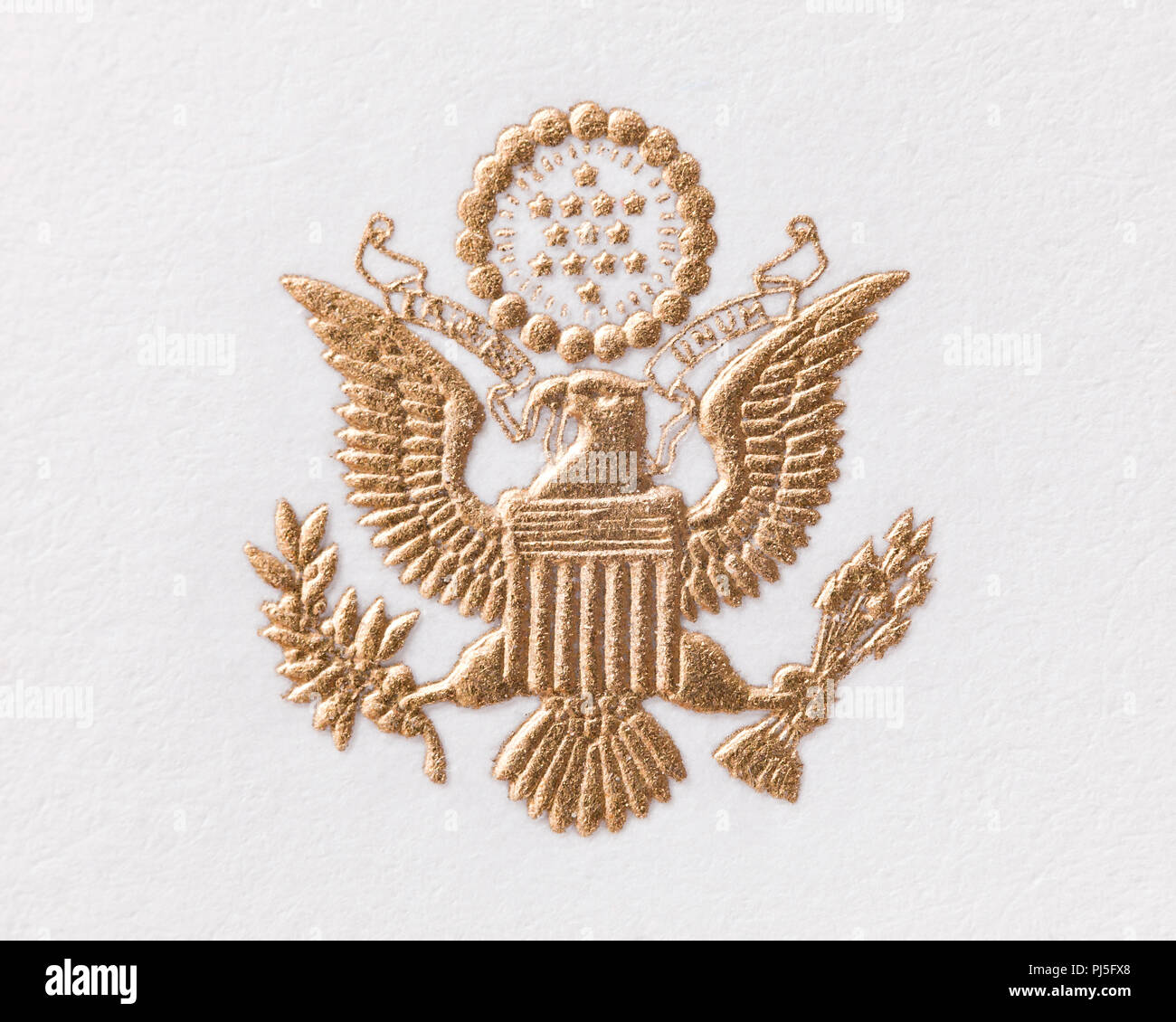 Das große Siegel der Vereinigten Staaten in Blattgold (Großes Siegel der USA), Wappen, Vorderseite - USA Stockfoto