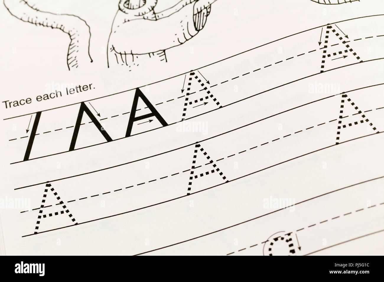 Vorschule Englisch schreiben Arbeitsmappe - USA Stockfoto