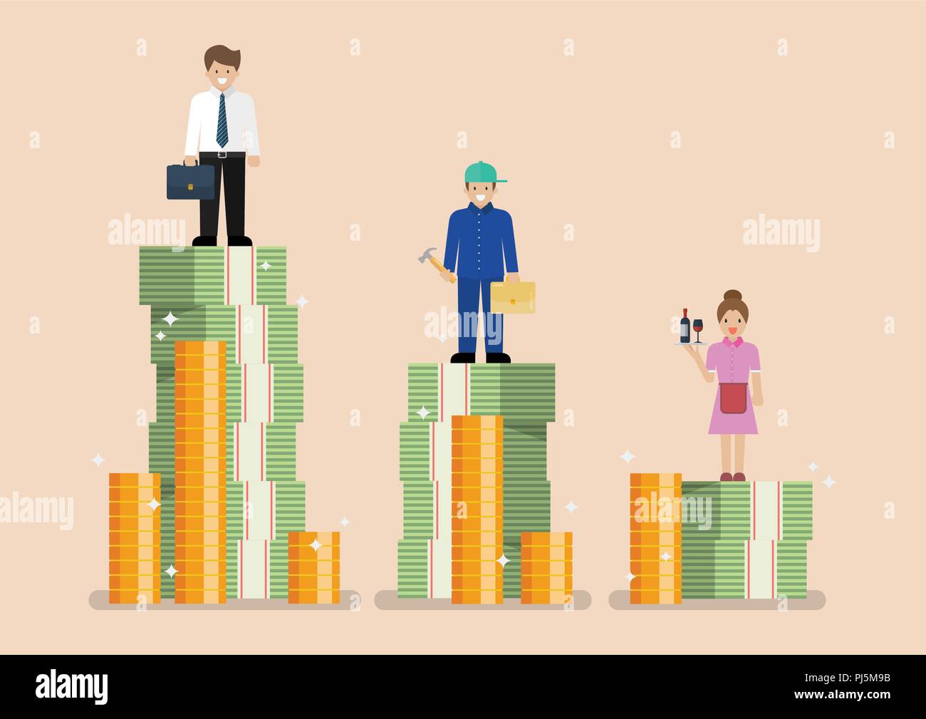 Vergleich zwischen Weiß Blau und Rosa Arbeiter. Berufliche Klassifizierungen Flat Style Konzept Stock Vektor