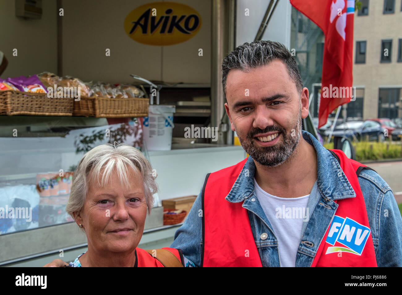 Amsterdam, Niederlande. 5. September 2018. Amsterdam, Niederlande. 4. September 2018. Amsterdam in den Niederlanden. 4. September 2018. Demonstration von Trigion Mitarbeiter für einen besseren Tarifvertrag Am Sitz der Trigion Amsterdam Die Niederlande 2018. Dies ist eine Fortsetzung nach dem Gewinn für den Schiphol Sicherheit Mitarbeiter. weitere Demonstrationen fortsetzen wird. Credit: Robert Van 't Hoenderdaal/Alamy leben Nachrichten Stockfoto