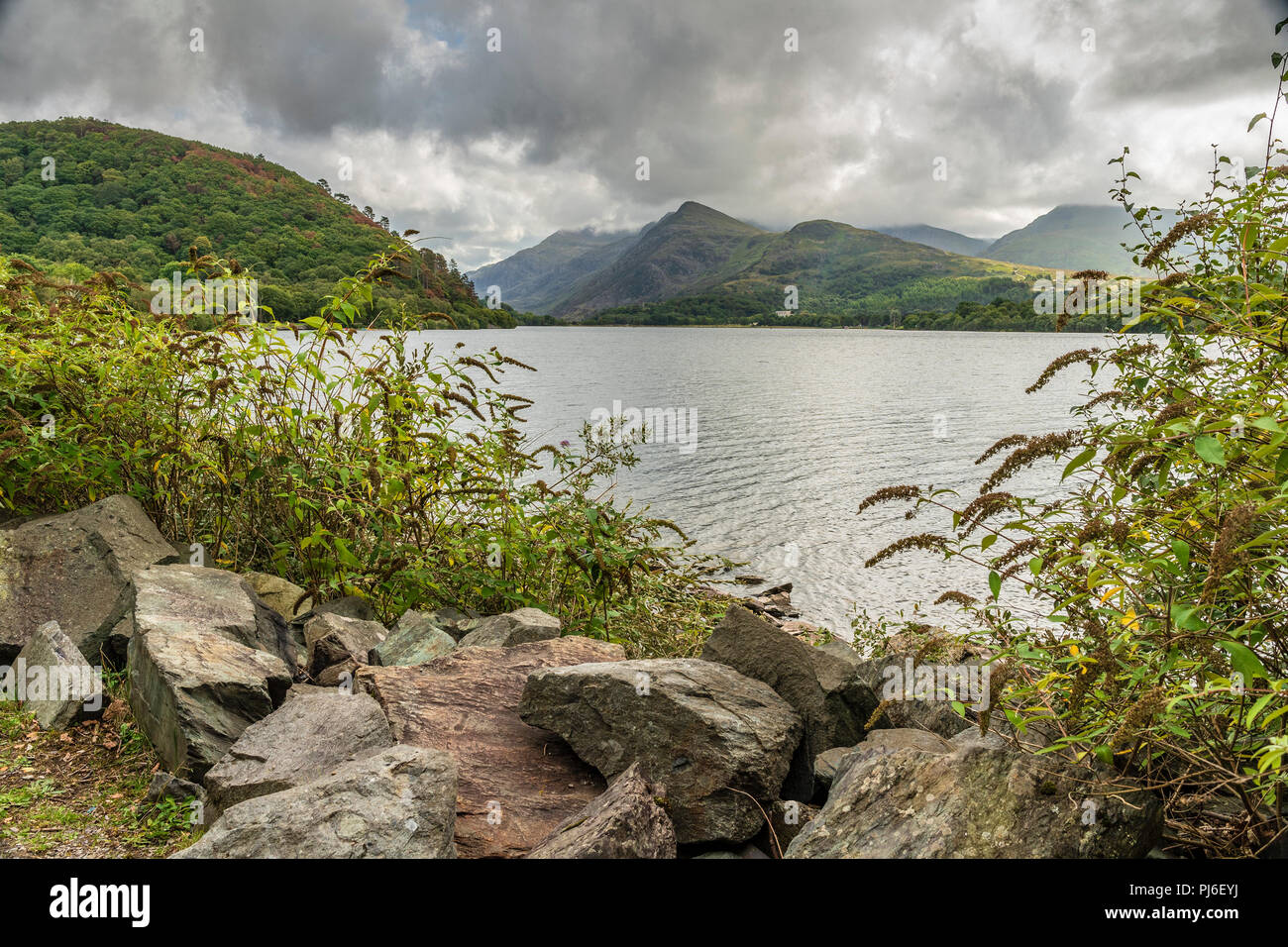 Noth Snowdonia Wales 4.September 2018: Radfahrer auf den offenen Straßen, Besucher genießen Sie eine fünf Kilometer lange Rückreise auf dem 1845Schiefer Bahnstrecke entlang der Ufer des Sees Padarn am Herzen von Snowdonia. Clifford Norton Alamy Leben Nachrichten. Stockfoto