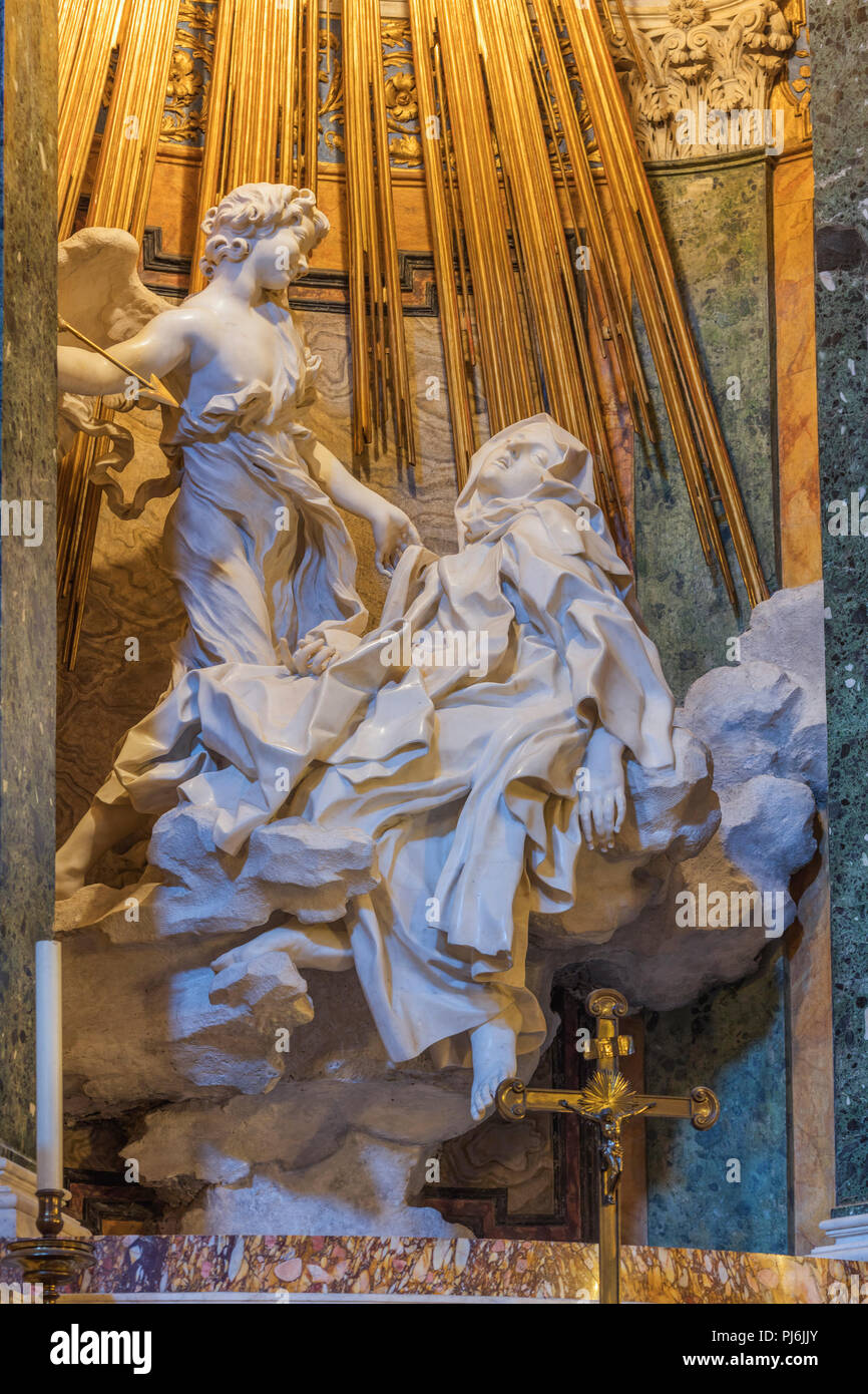 Statue Ekstase von St. Teresa, Gian Lorenzo Bernini, Kirche der Heiligen Maria von Sieg, Santa Maria della Vittoria, Rom, Latium, Italien Stockfoto