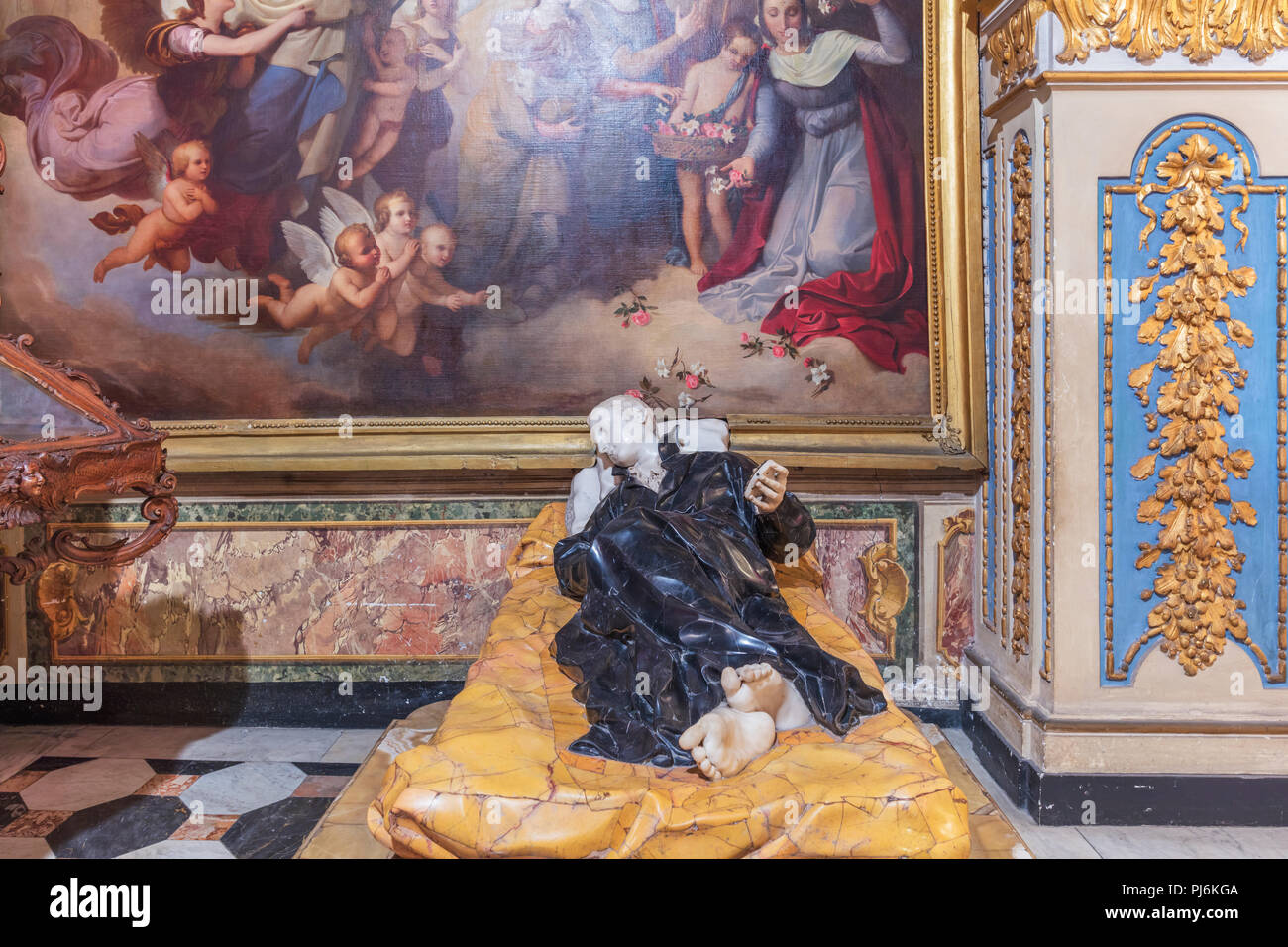 Skulptur von Pierre Legros des hl. Stanislaus Kostka, Kirche von Saint Andrew's am Quirinal, Sant'Andrea al Quirinale, Quirinal, Rom, Latium, Stockfoto