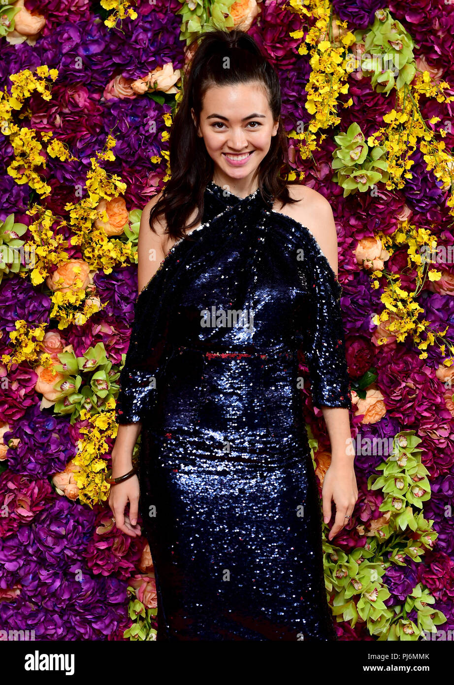 Jessica Henwick Teilnahme an die Verrückten reichen Asiaten Premiere auf Ham Yard Hotel, London statt. Stockfoto