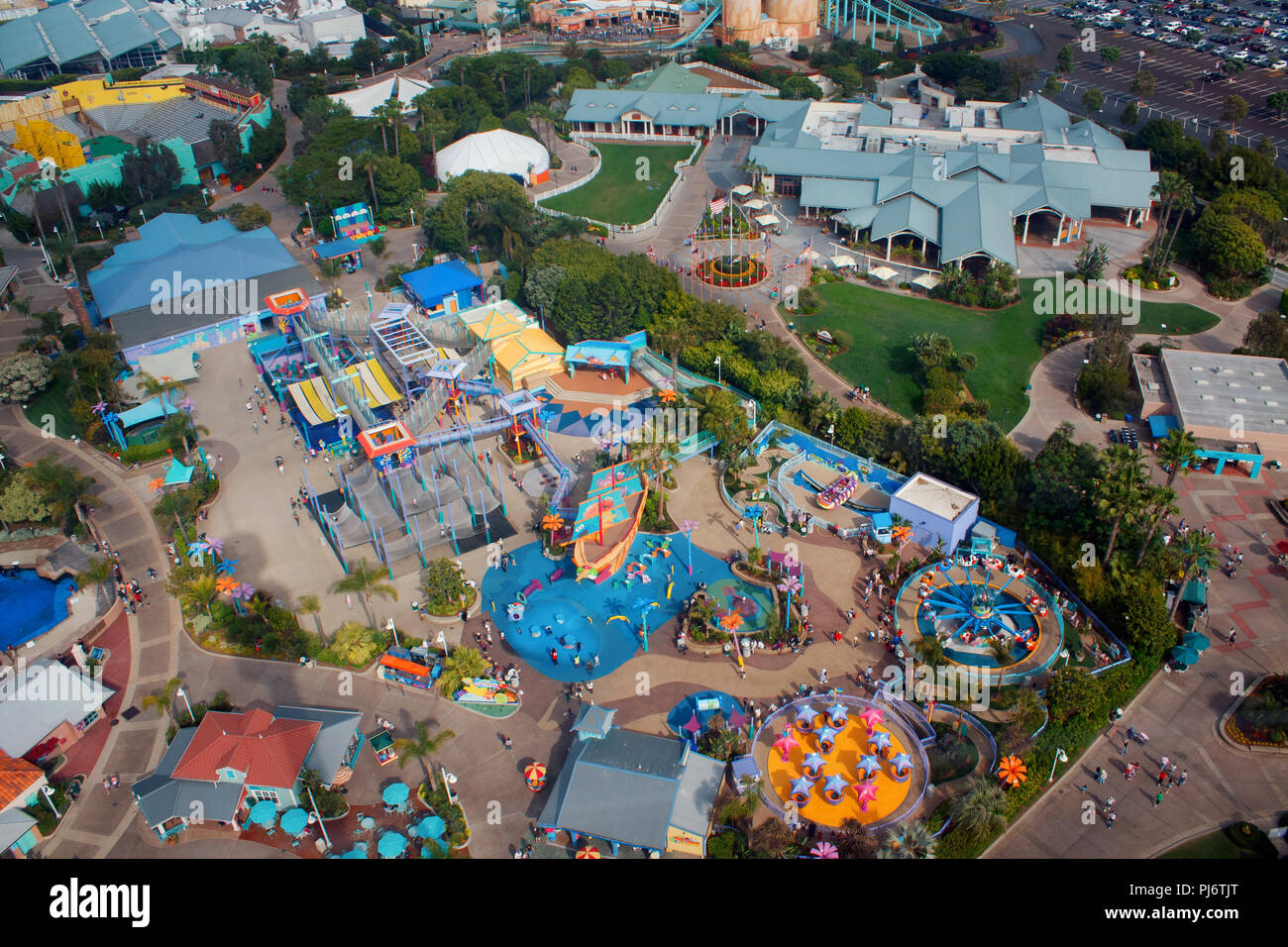 SAN DIEGO, USA - 4. JUNI 2014: Luftaufnahme von SeaWorld, einem Marine Life Theme Park in der Mission Bay in Südkalifornien Stockfoto