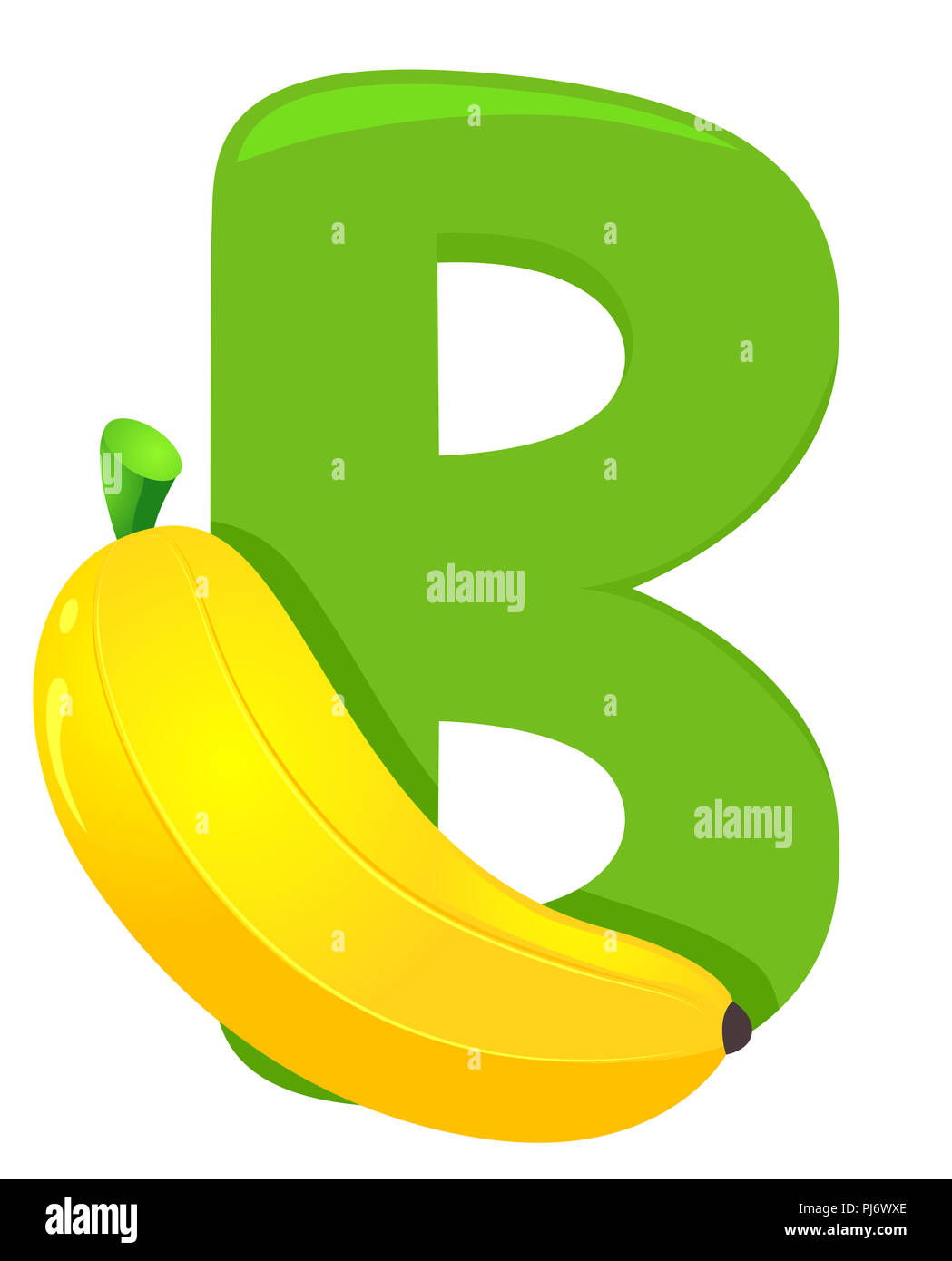 Abbildung: Obst Alphabet, eine grüne Buchstabe B und eine Banane Stockfoto