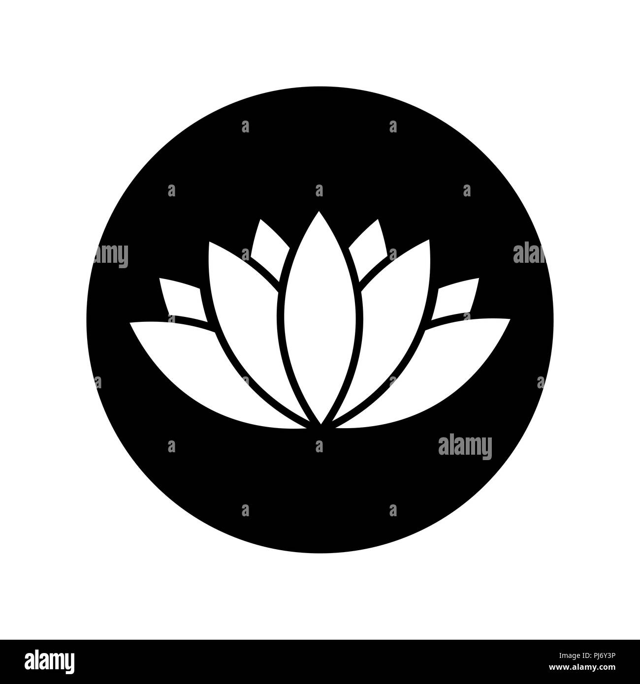Vector schwarz Lotus Symbol im schwarzen Kreis Stock Vektor