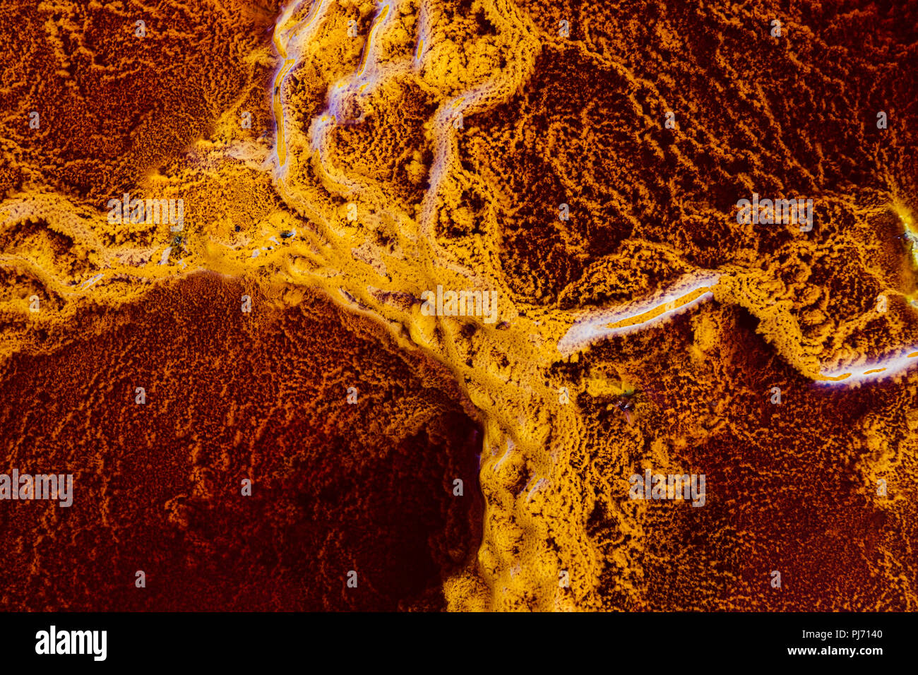 Die gelbe Stromatolithen durch rote Wasser durch Mineralien umgeben, diese Umgebung von der NASA wegen seiner Ähnlichkeit zum Mars untersucht wird. Stockfoto