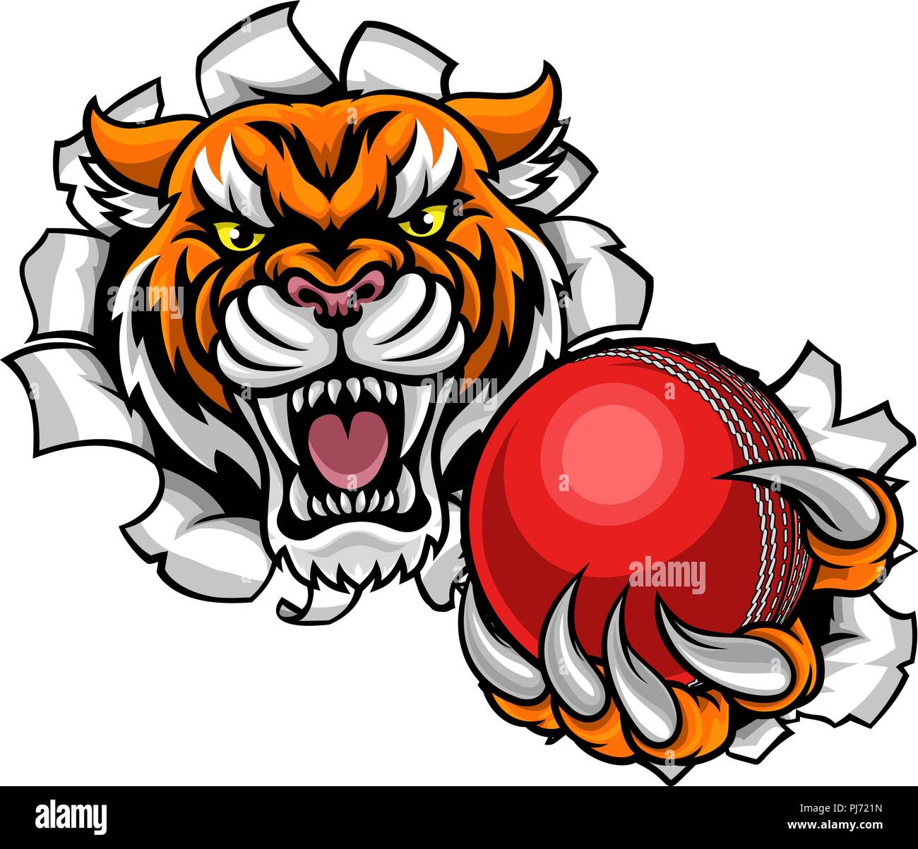 Tiger Holding Cricket Ball brechen Hintergrund Stock Vektor