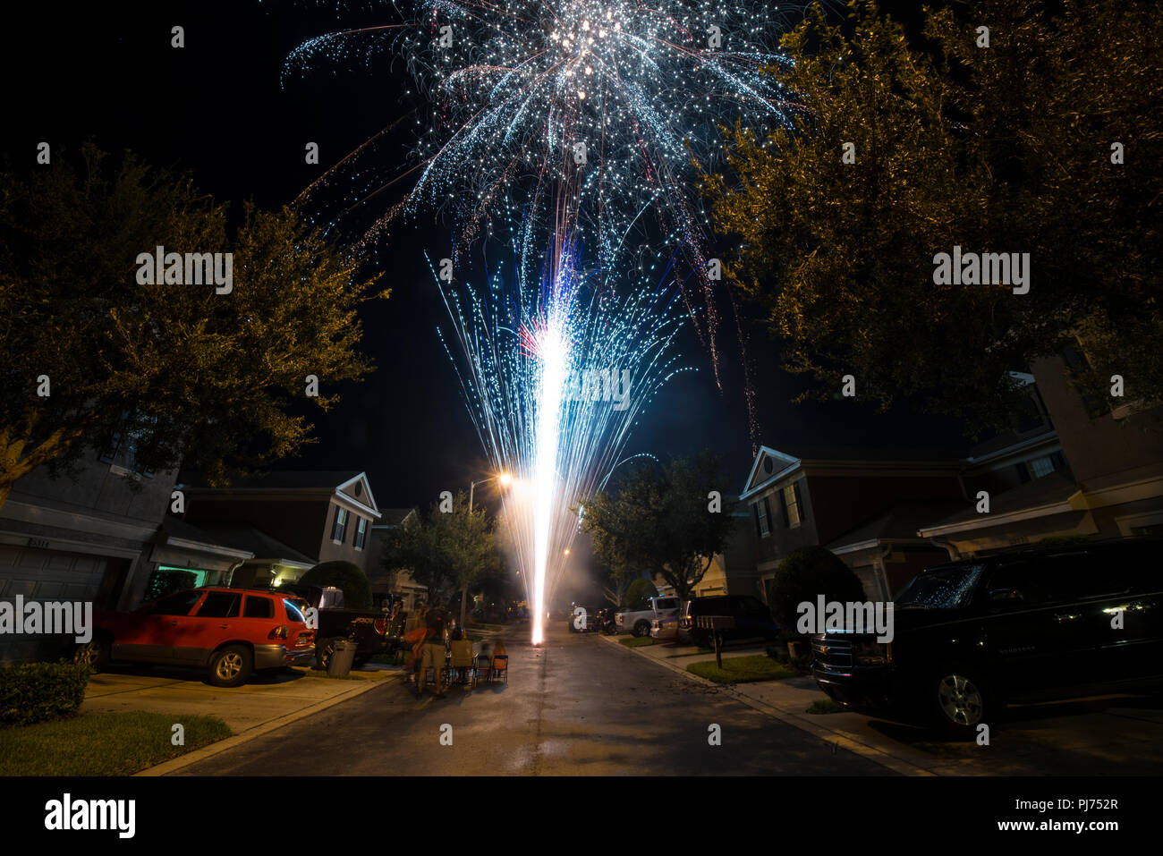 Nachbarschaft Feuerwerk Stockfoto
