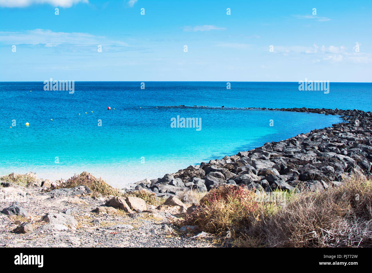 Strand Playa Dorada in Playa Blanca, im südlichen Teil von Lanzarote, Kanarische Inseln, Spanien Stockfoto