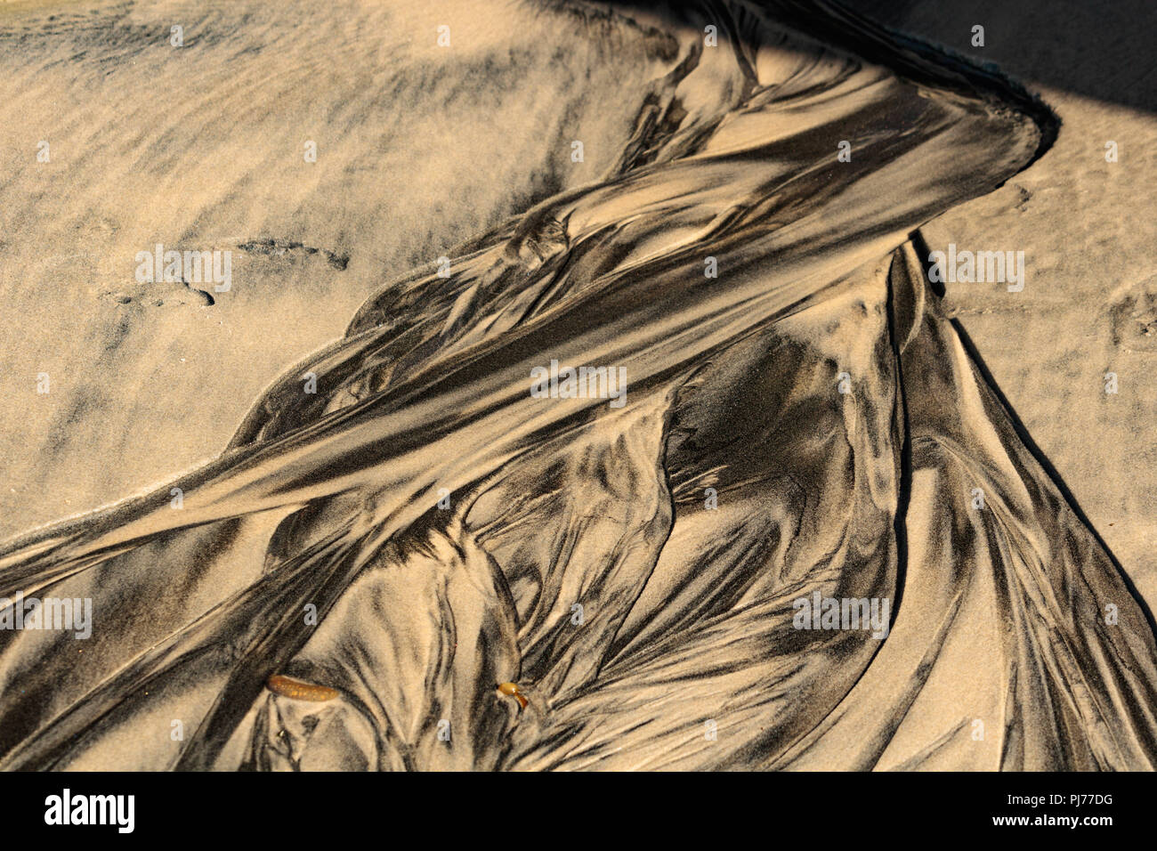 Muster in Salzwasser schwarzer Schlick Sand Muster, elegant, komplex, natürliche und einzigartige und whimisical Stockfoto