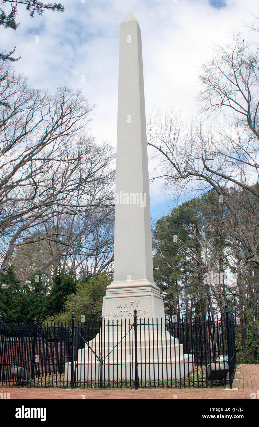 Die Mary Washington Monument, Mutter von Präsident George Washington, in Fredericksburg, Virginia Stockfoto