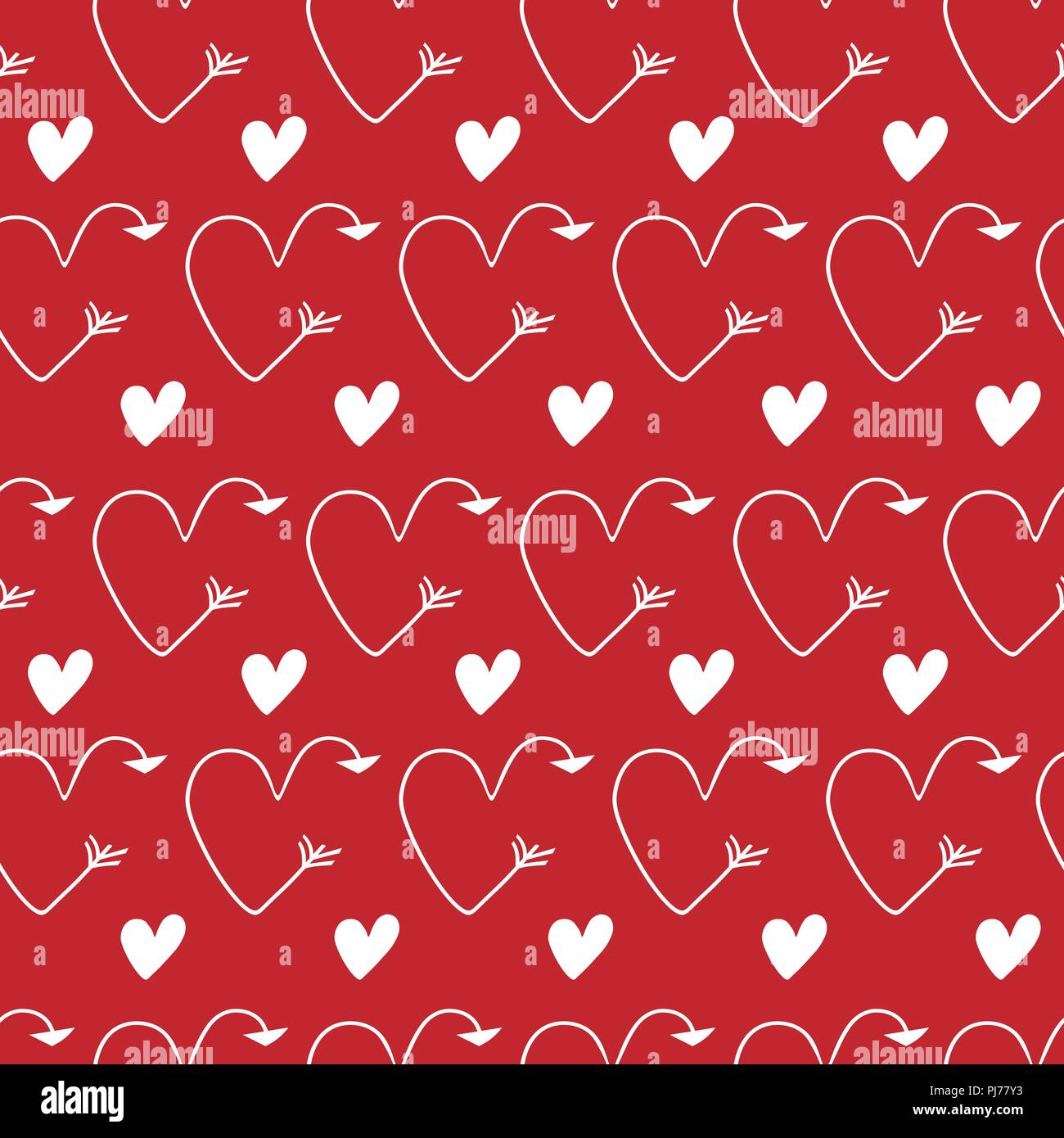 Red Vector Illustration. Herzen in Form von Pfeilen nahtlose Hintergründe für den Valentinstag. Romantische Illustration für Tapeten, die Umhüllung, die Gestaltung der g Stock Vektor