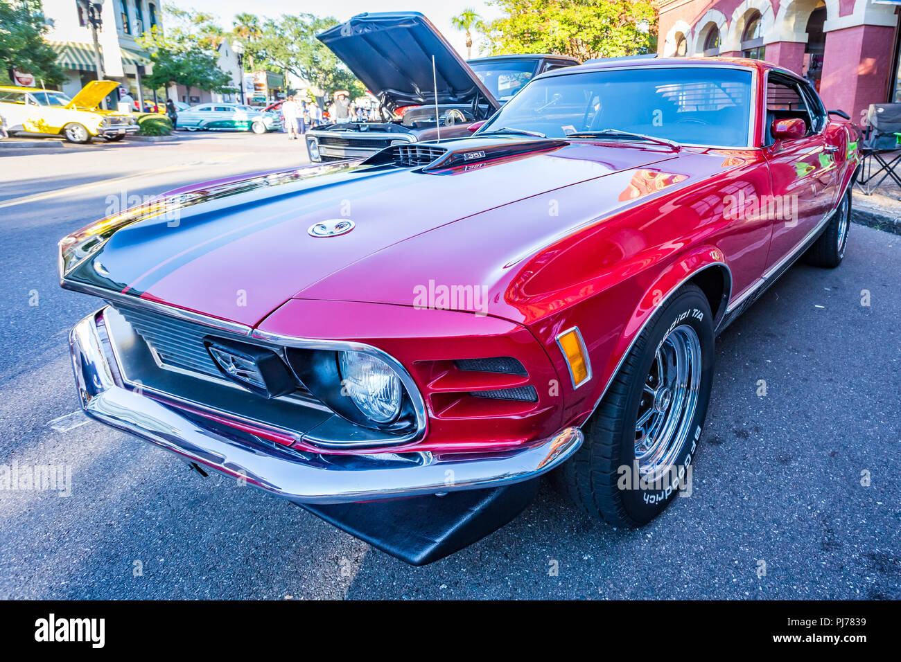 1970 Ford Mustang Mach 1 Bei einem Oldtimertreffen in Amelia Island, Florida. Stockfoto