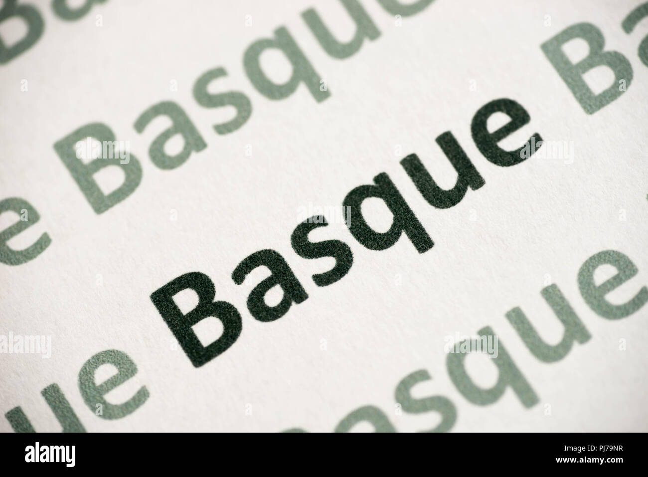 Wort baskische Sprache auf weißem Papier Makro gedruckt Stockfoto
