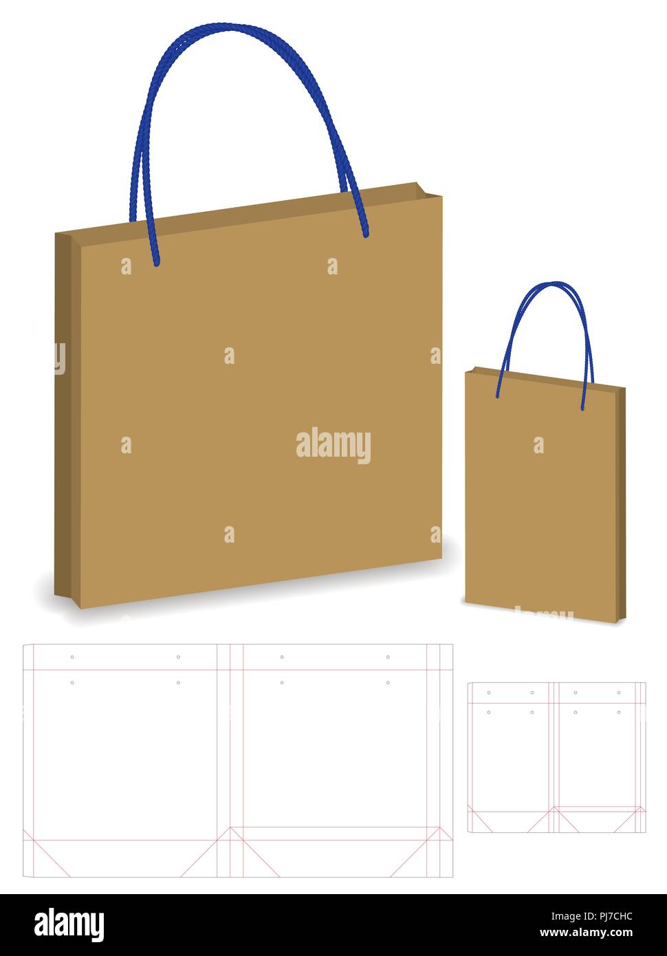 Paper bag Verpackung gestanzte und 3d-Tasche mockup Stock Vektor