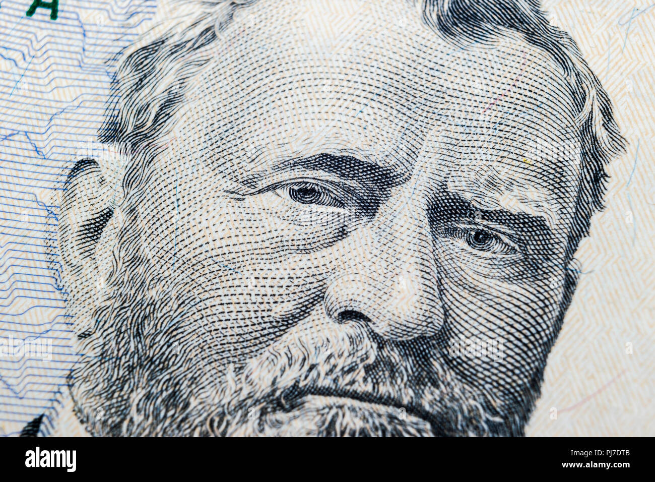 Nahaufnahme Portrait von Ulysses S. Grant auf der einen 50-Dollar-Schein. Hintergrund des Geldes. 50 dollar Bill mit Ulysses S. Grant Augen Makroaufnahme Stockfoto