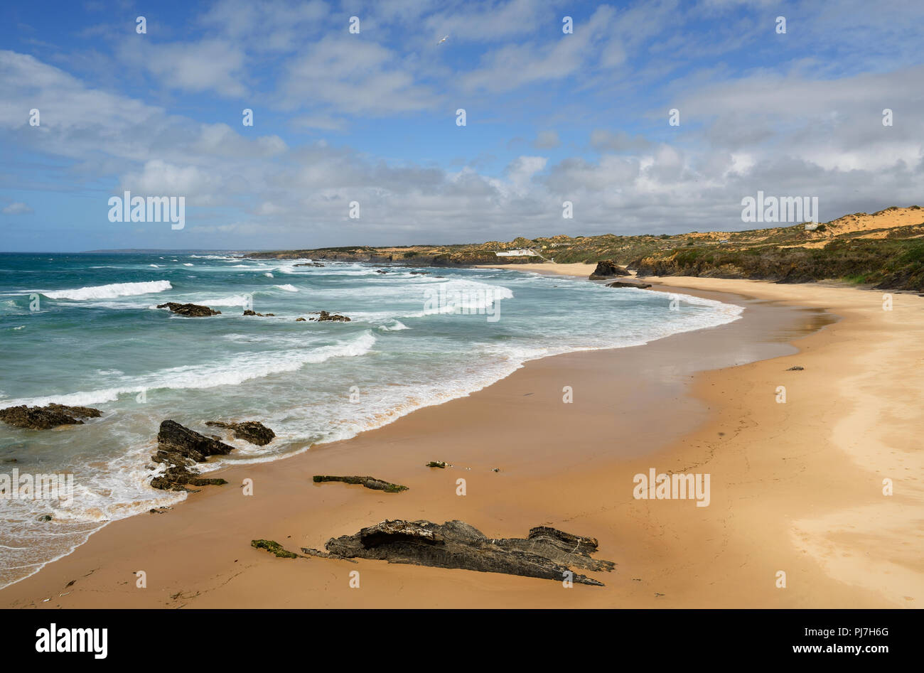 Praia de Almograve Almograve (Strand). Costa Vicentina, Alentejo. Portugal Stockfoto