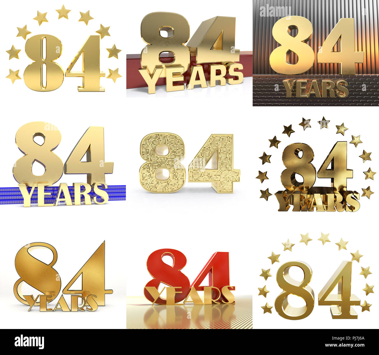 Satz von Nummer 80 vier Jahr (84 Jahre) fest. Jahrestag goldene Vorlage Anzahl Elemente für Ihre Geburtstagsfeier. 3D-Darstellung. Stockfoto