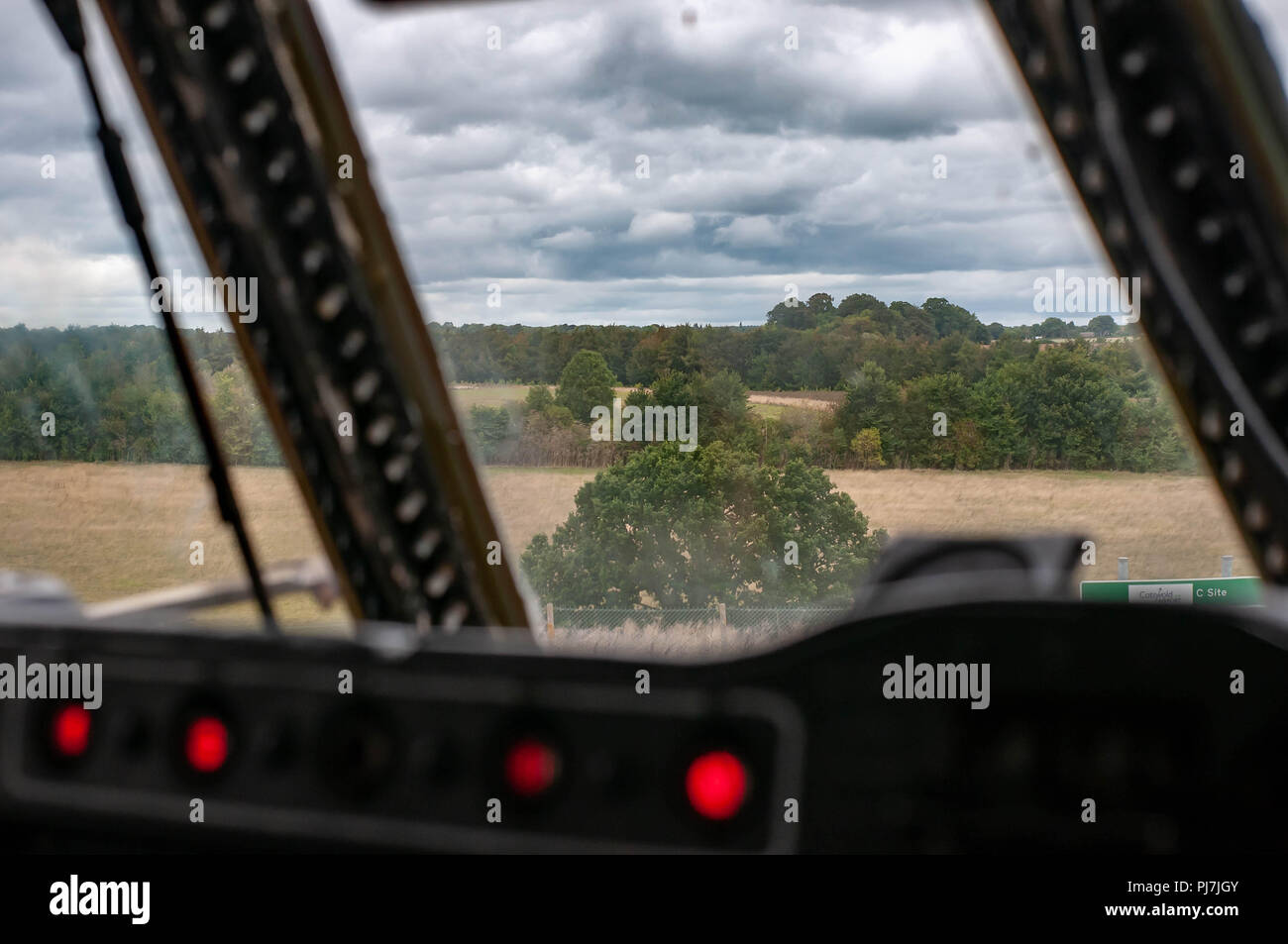 Blick aus dem Cockpit eines RAF Bristol Britannia Stockfoto
