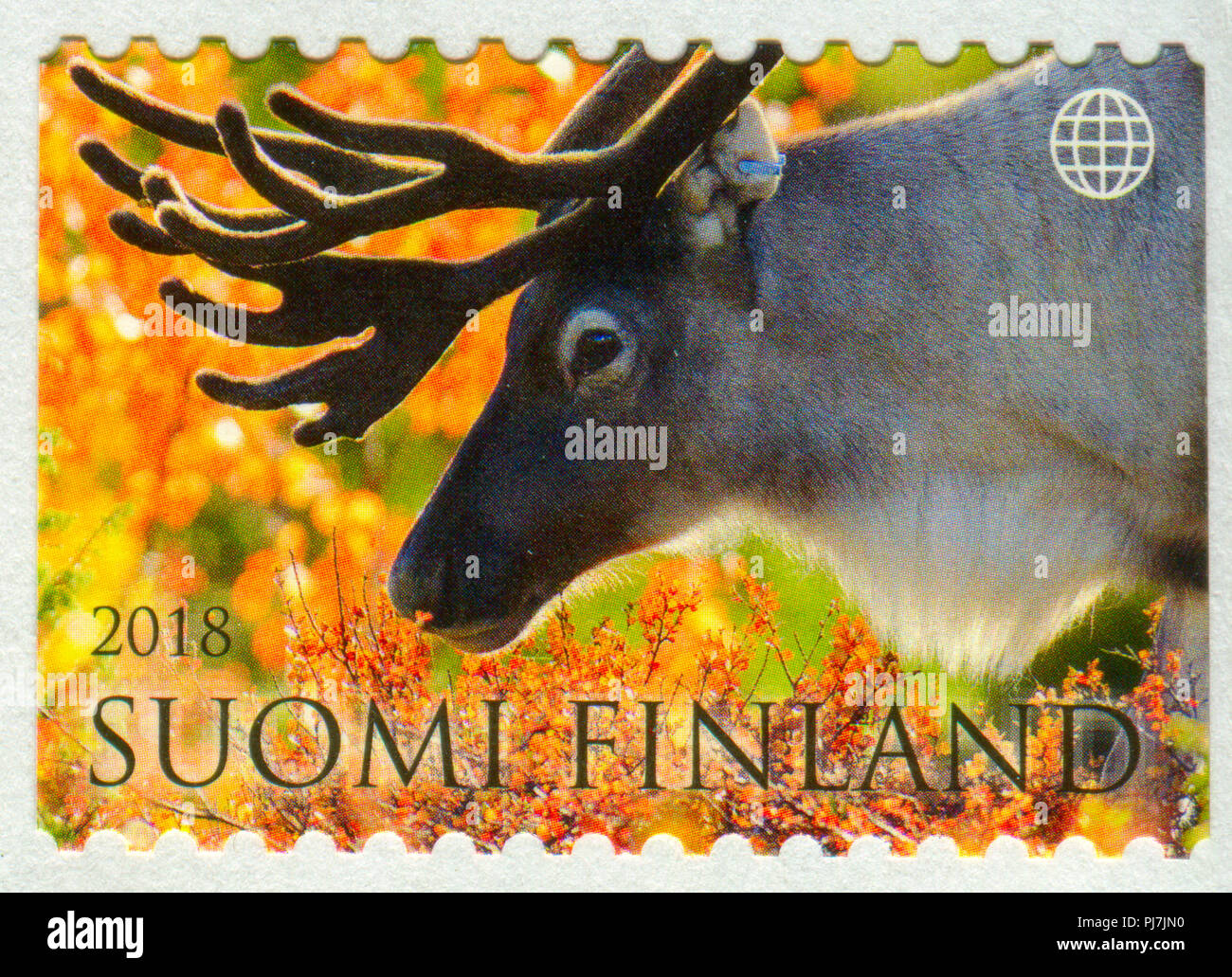 GOMEL, BELARUS, 30. AUGUST 2018, Stempel gedruckt in Finnland zeigt ein Bild der Rehe, ca. 2018. Stockfoto