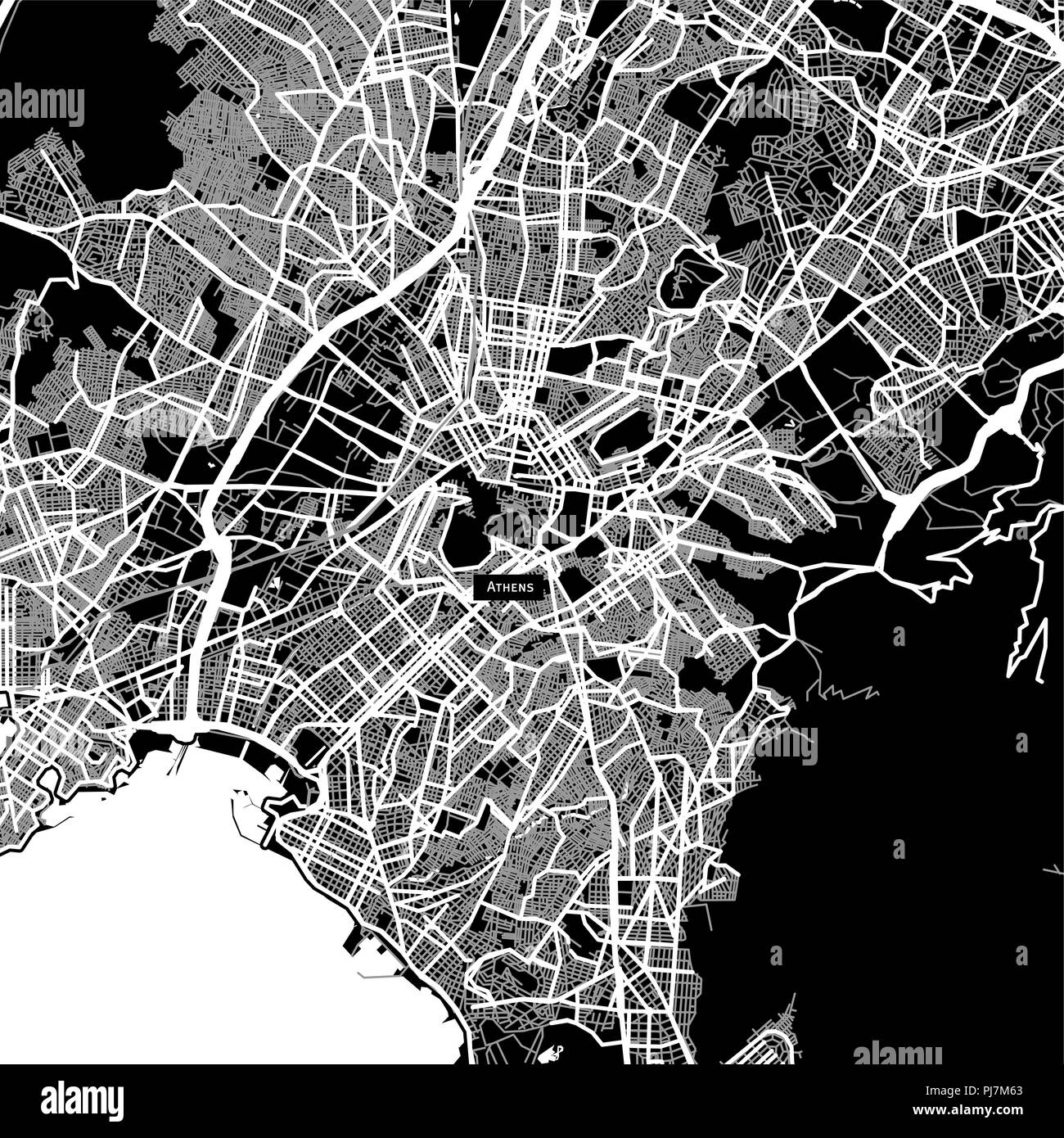 Stadtplan von Athen, Griechenland. Der dunkle Hintergrund Version für Infografik und Marketing Projekte. Stockfoto