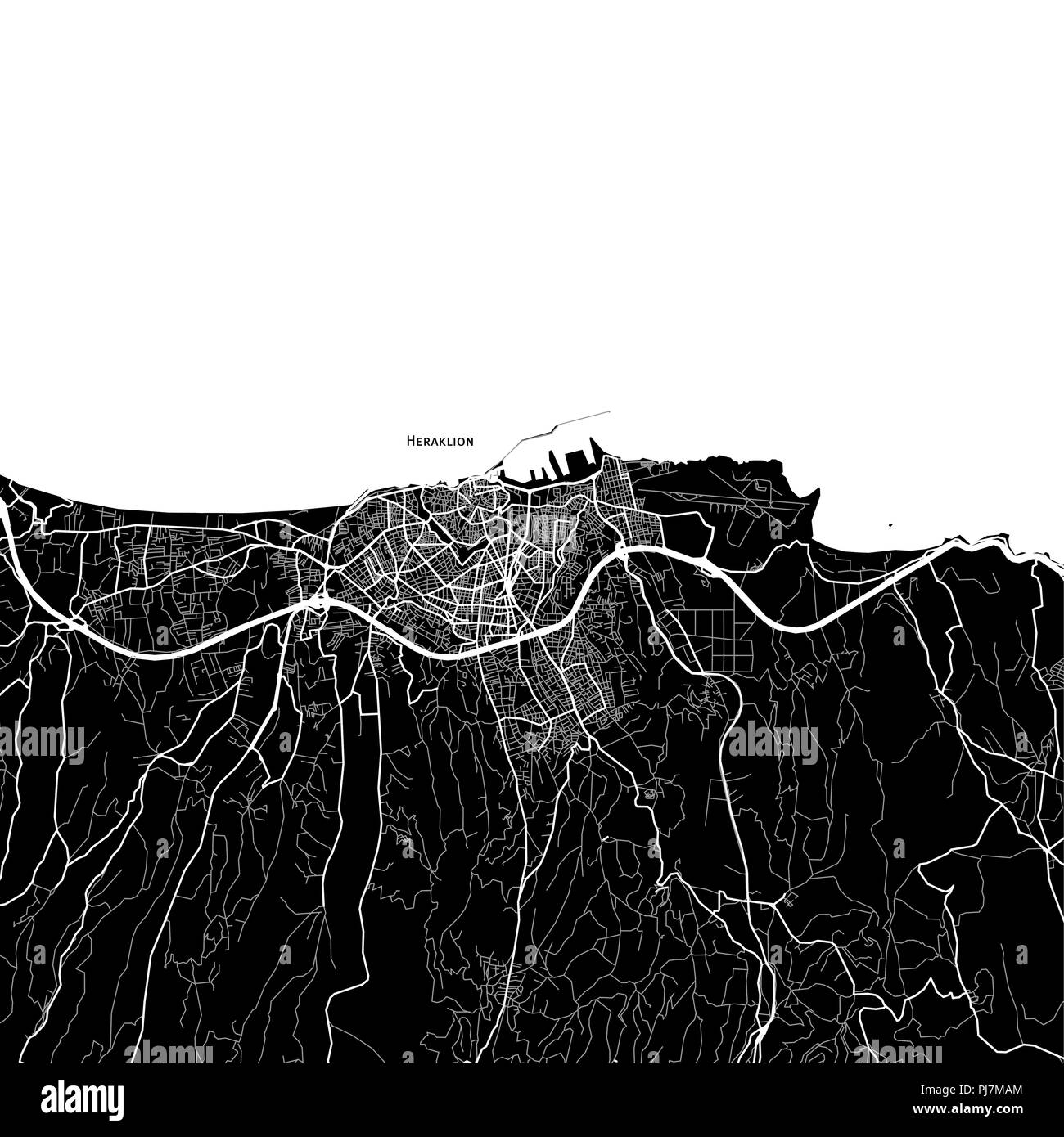 Lageplan von Heraklion, Griechenland. Der dunkle Hintergrund Version für Infografik und Marketing Projekte. Stockfoto