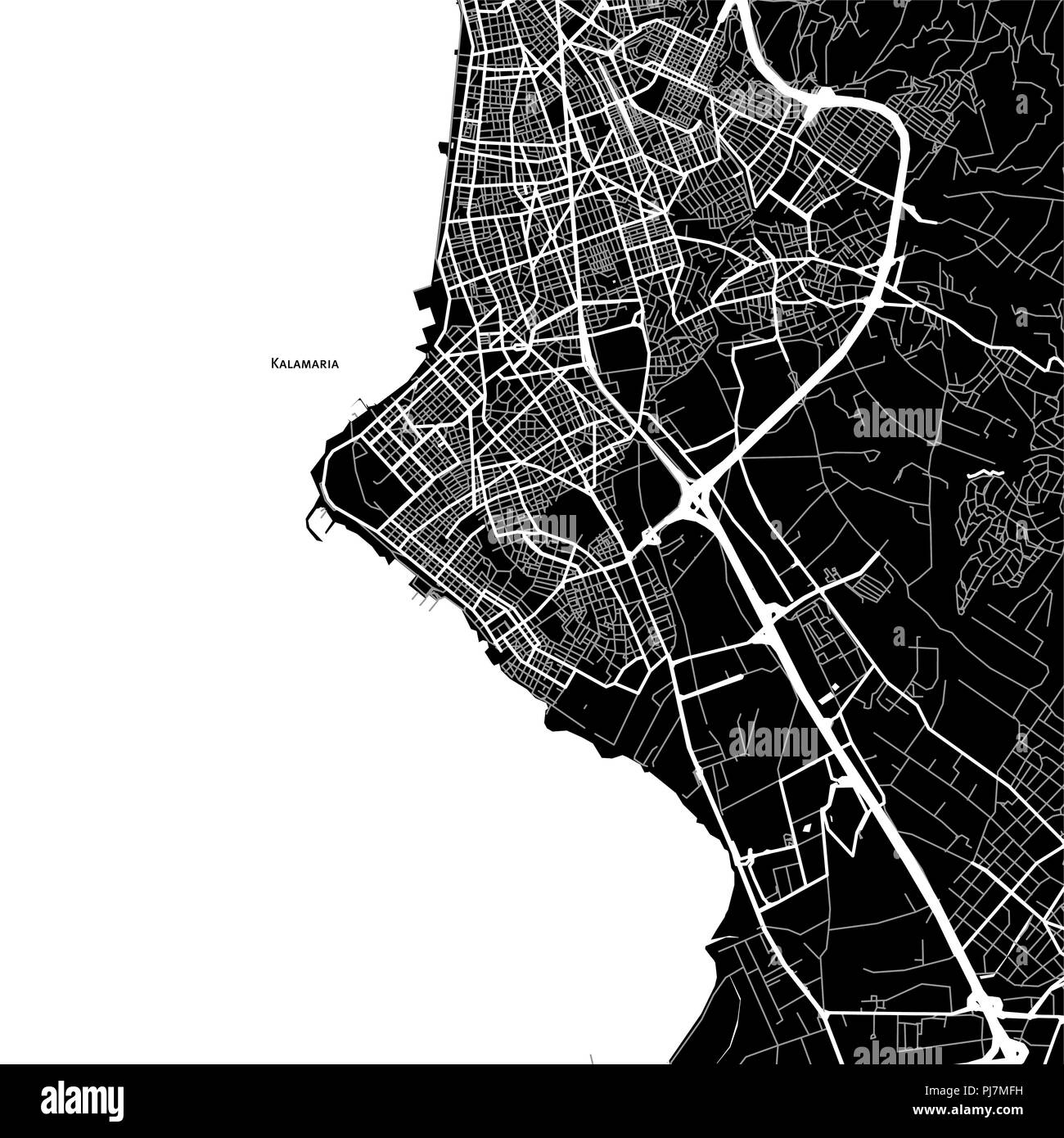 Lageplan von Kalamaria, Griechenland. Der dunkle Hintergrund Version für Infografik und Marketing Projekte. Stockfoto